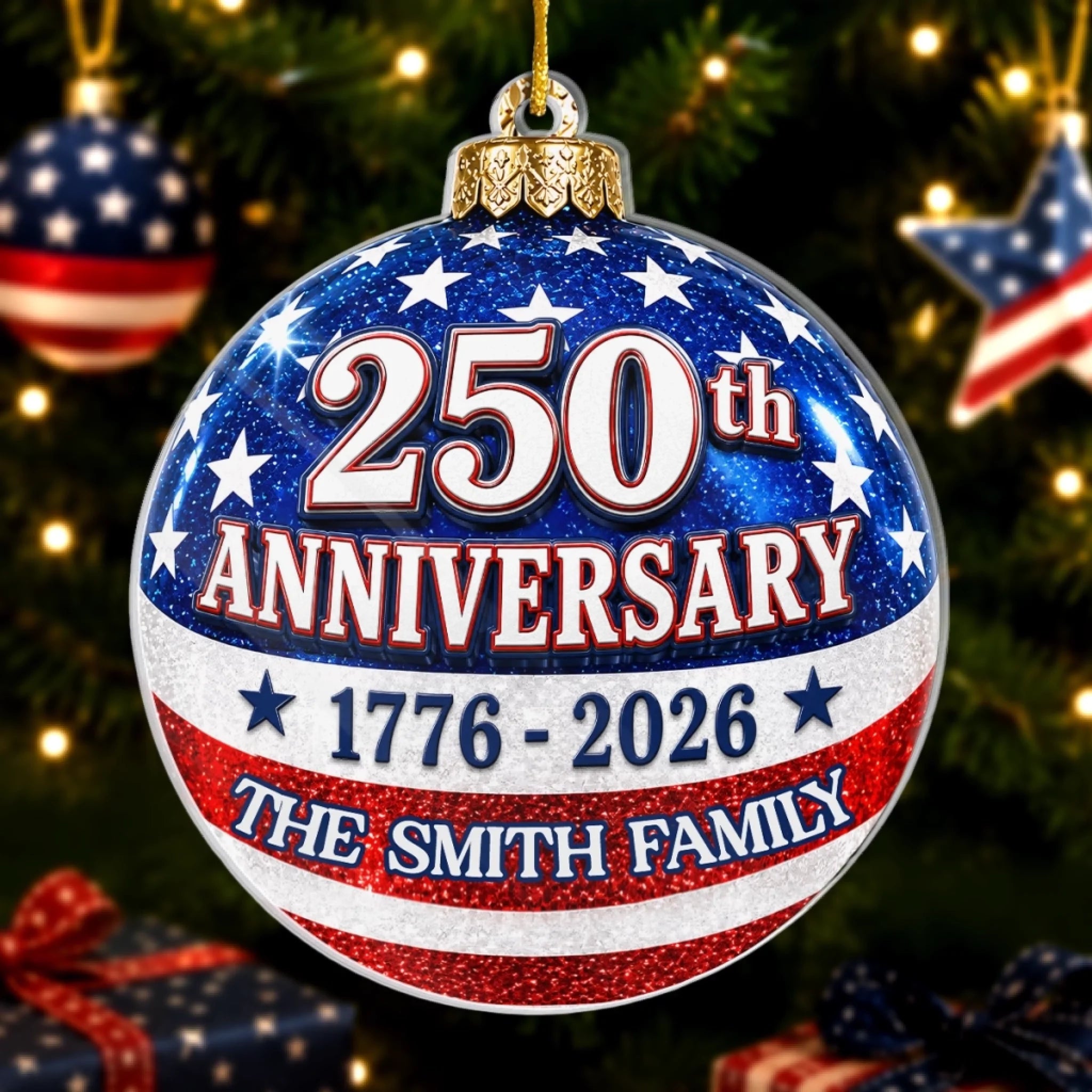 Custom Acrylic Ornament, Personalized America 250th Anniversary Christmas Gift for Family