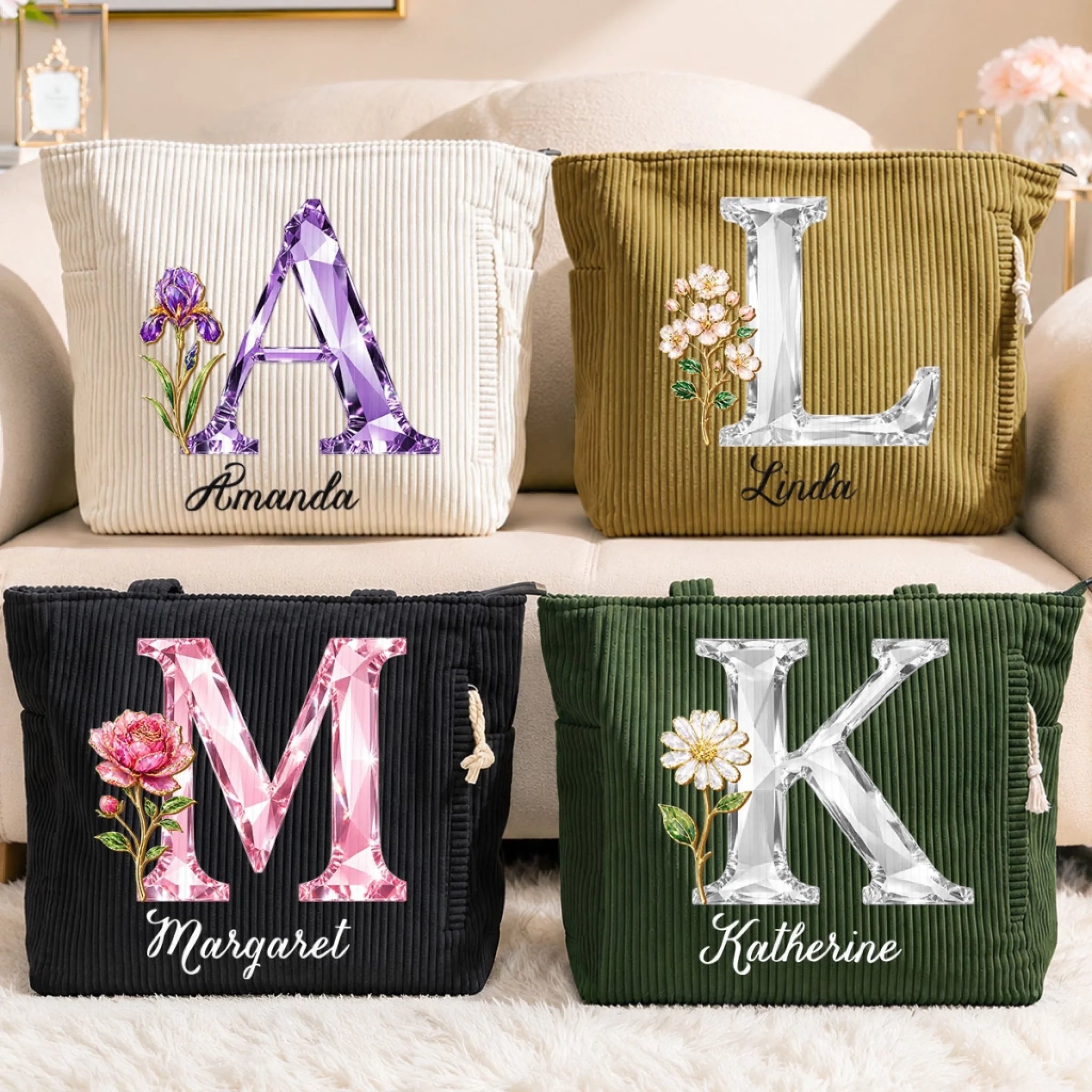 Custom Corduroy Tote Bag Personalized Living Life My Way Birthday Gift for Wife Mom Daughter or Bestie
