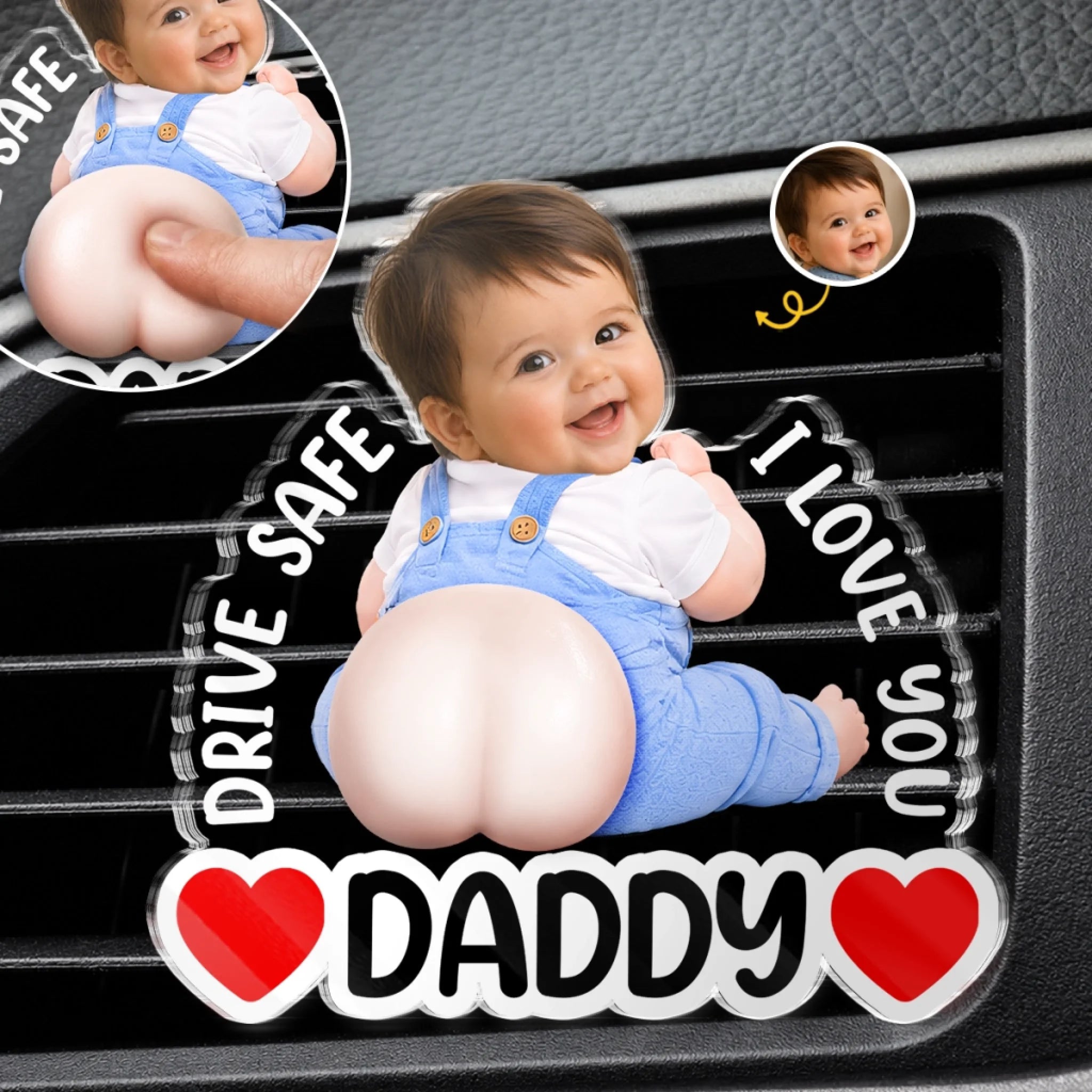 Custom Photo Squishy Acrylic Car Vent Clip - Personalized Car Accessory Birthday Gift for Dad or New Parents