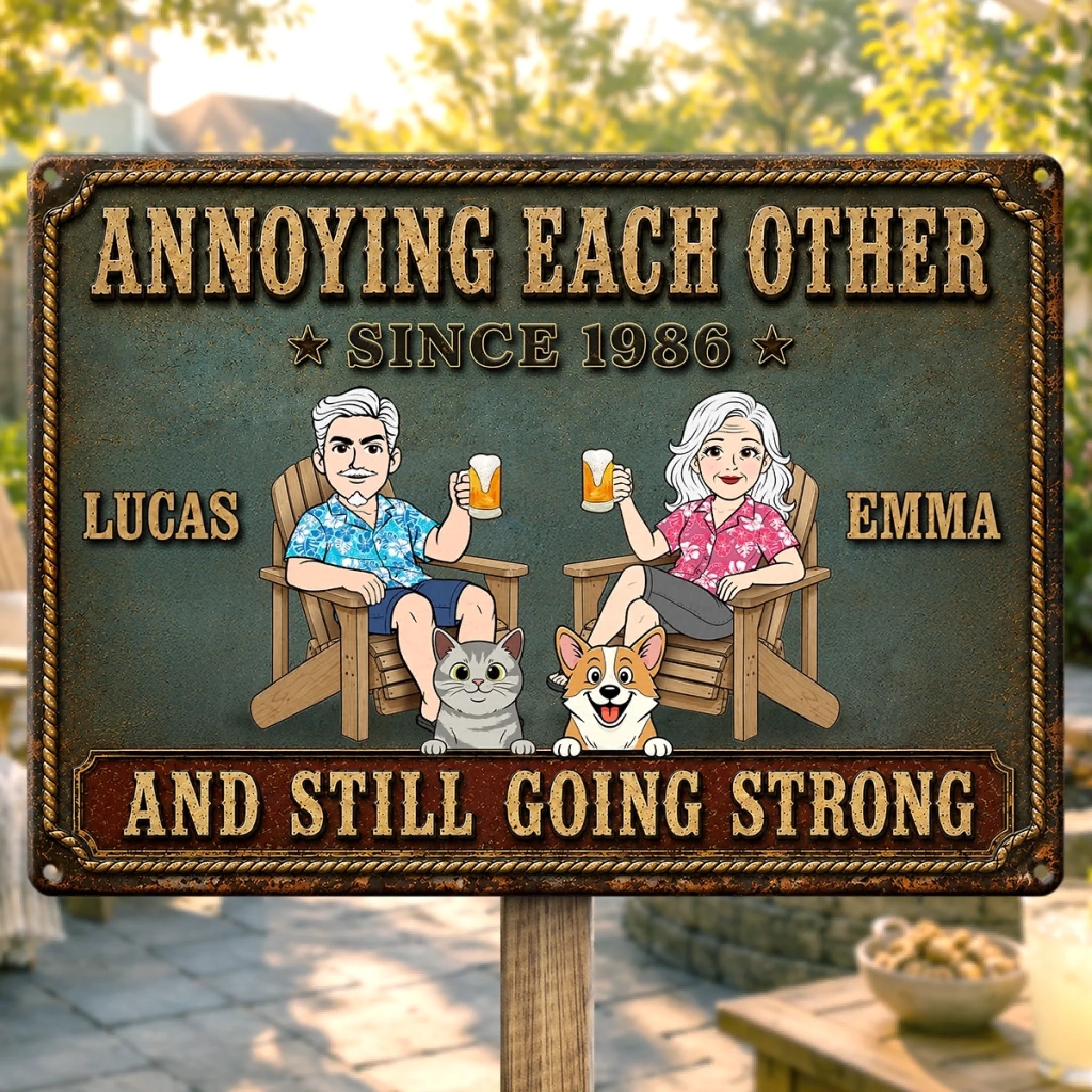 Personalized Metal Sign for Couples and Pet Lovers, Custom Home Decor Anniversary Wedding Gift