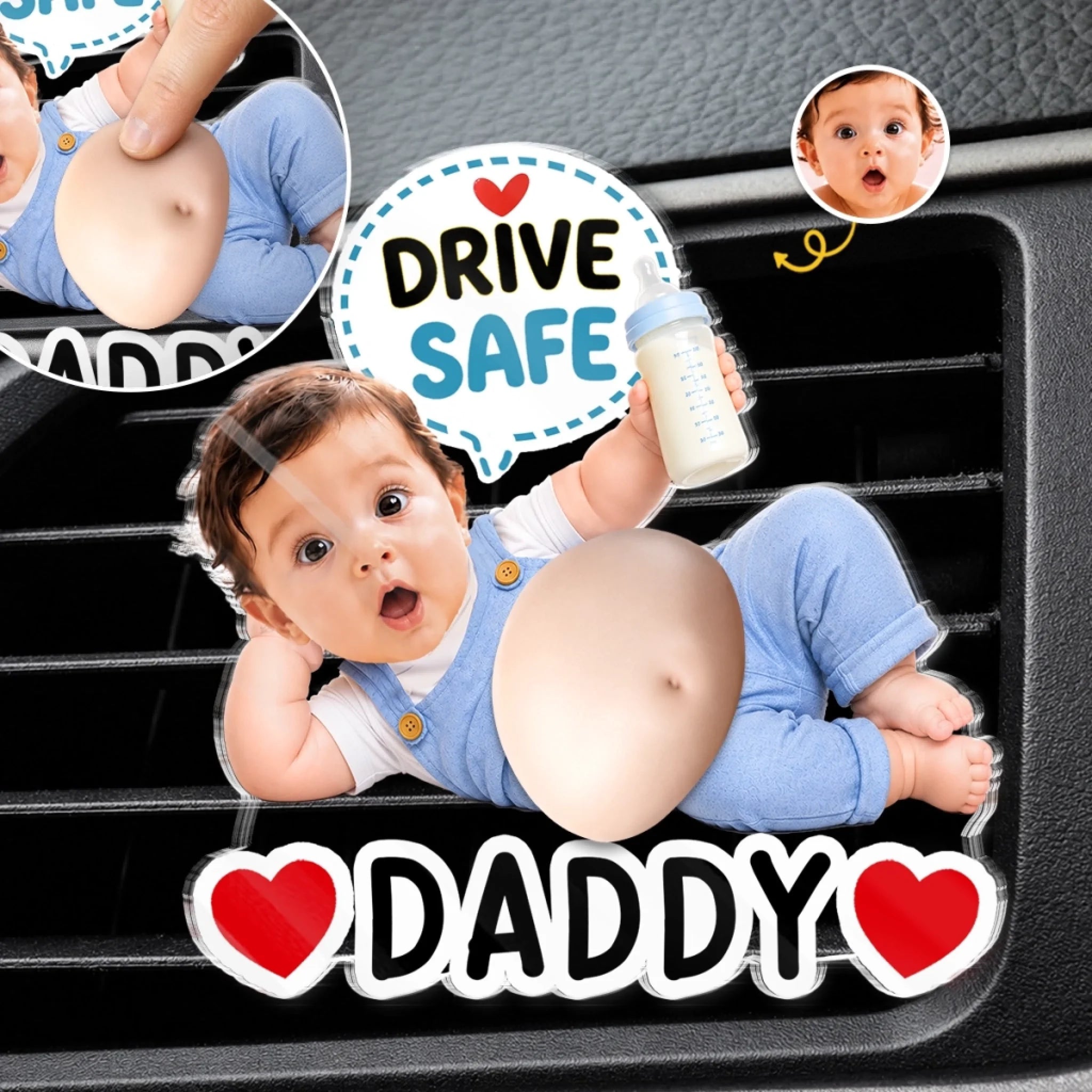 Custom Photo Squishy Acrylic Car Vent Clip Personalized Birthday Gift for Dad or New Parents