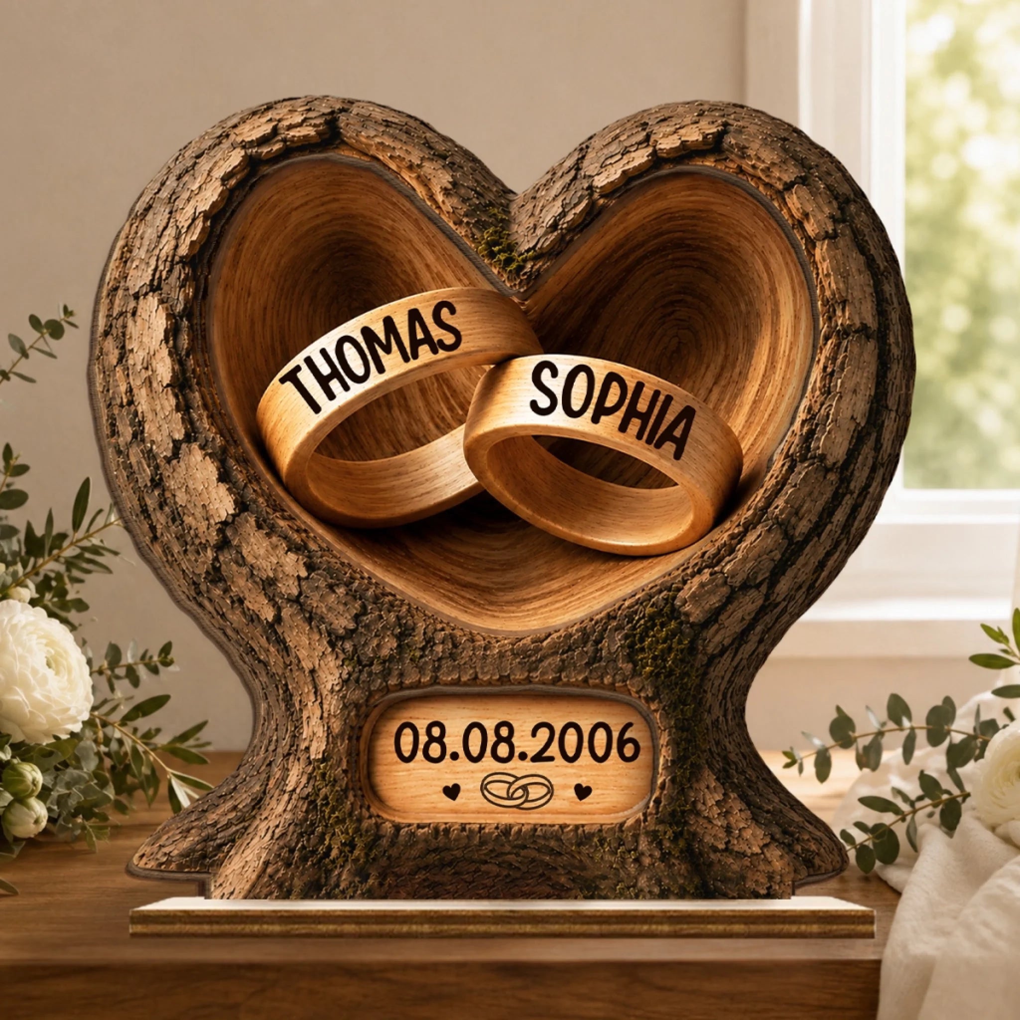 Custom 2 Layer Wooden Plaque with Flat Stand, Personalized Anniversary Wedding Gift for Couples