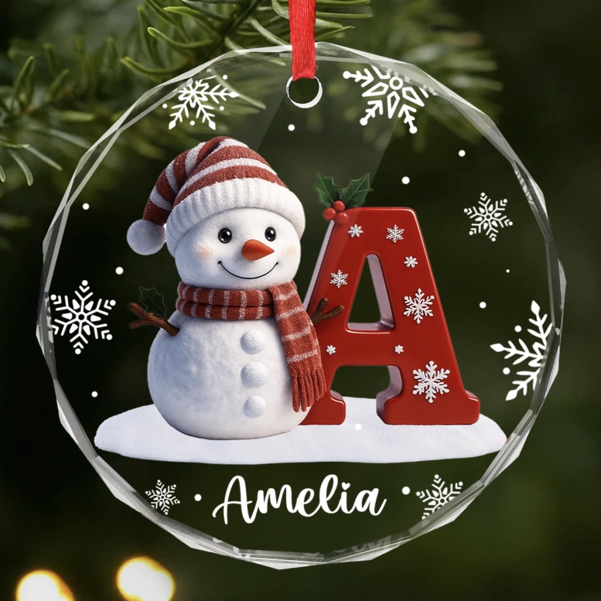 Personalized Snowman Circle Glass Ornament, Custom Christmas Brings Us Home Gift for Family