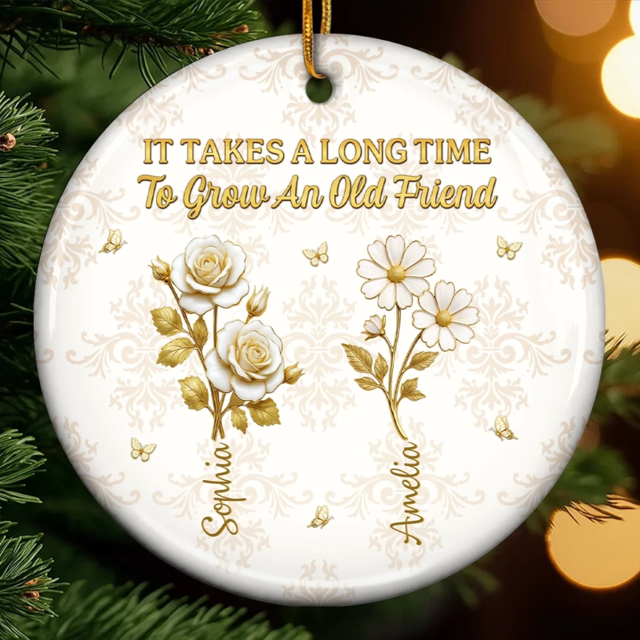 Personalized Ceramic Ornament for Best Friend or Sister, Growing Together in Bloom Christmas Gift