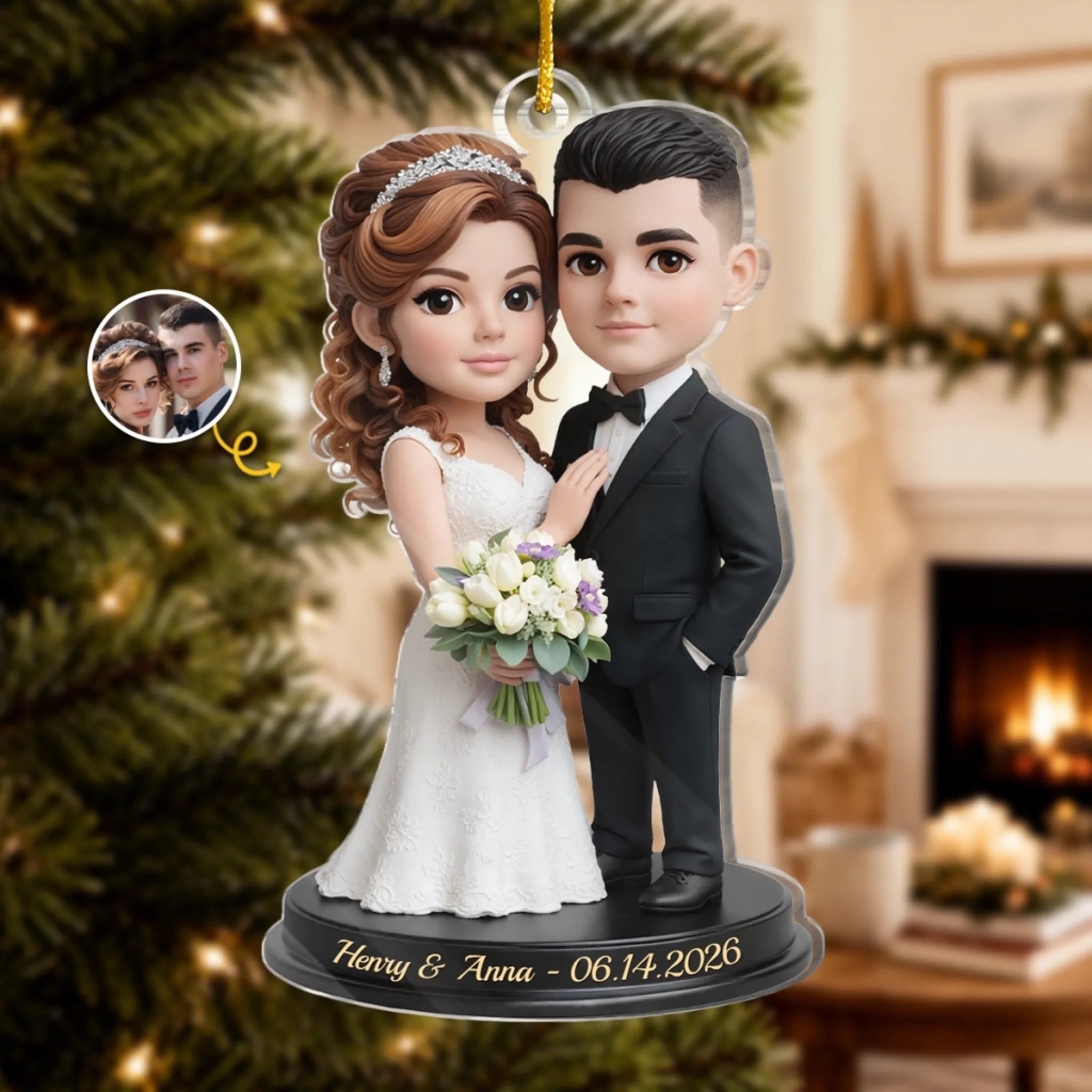 Custom Photo First Christmas Acrylic Ornament Personalized Wedding Anniversary Gift for Couple
