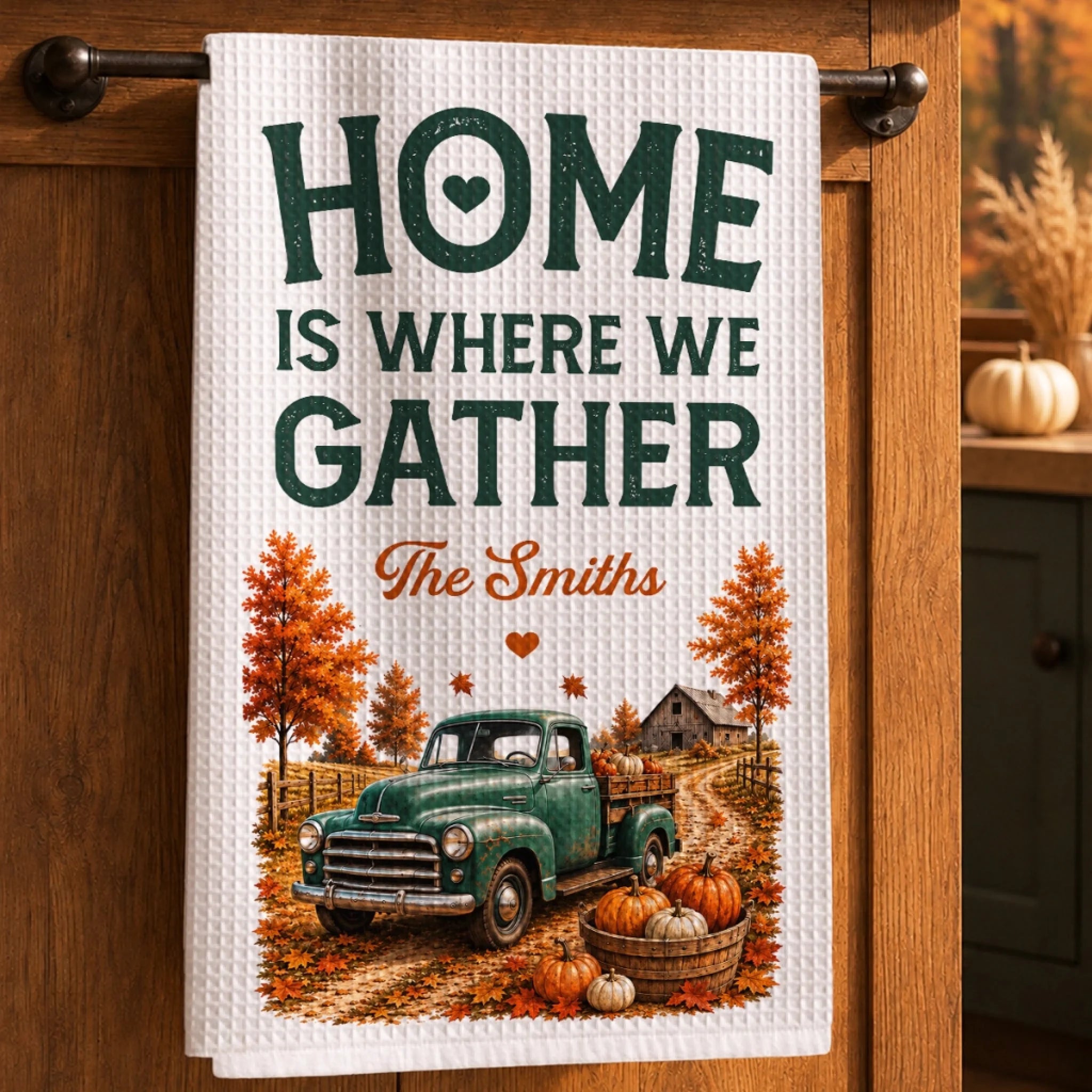 Custom Kitchen Towel Personalized Autumn Birthday Gift for Mom Dad Brother Sister Home Sweet Fall Home