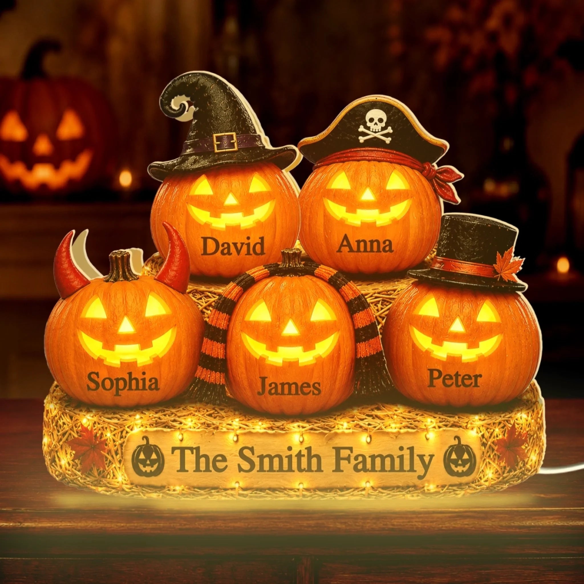 Custom Pumpkin Shaped Light Box, Personalized Halloween Decor Gift for Mom, Dad, Brother or Sister