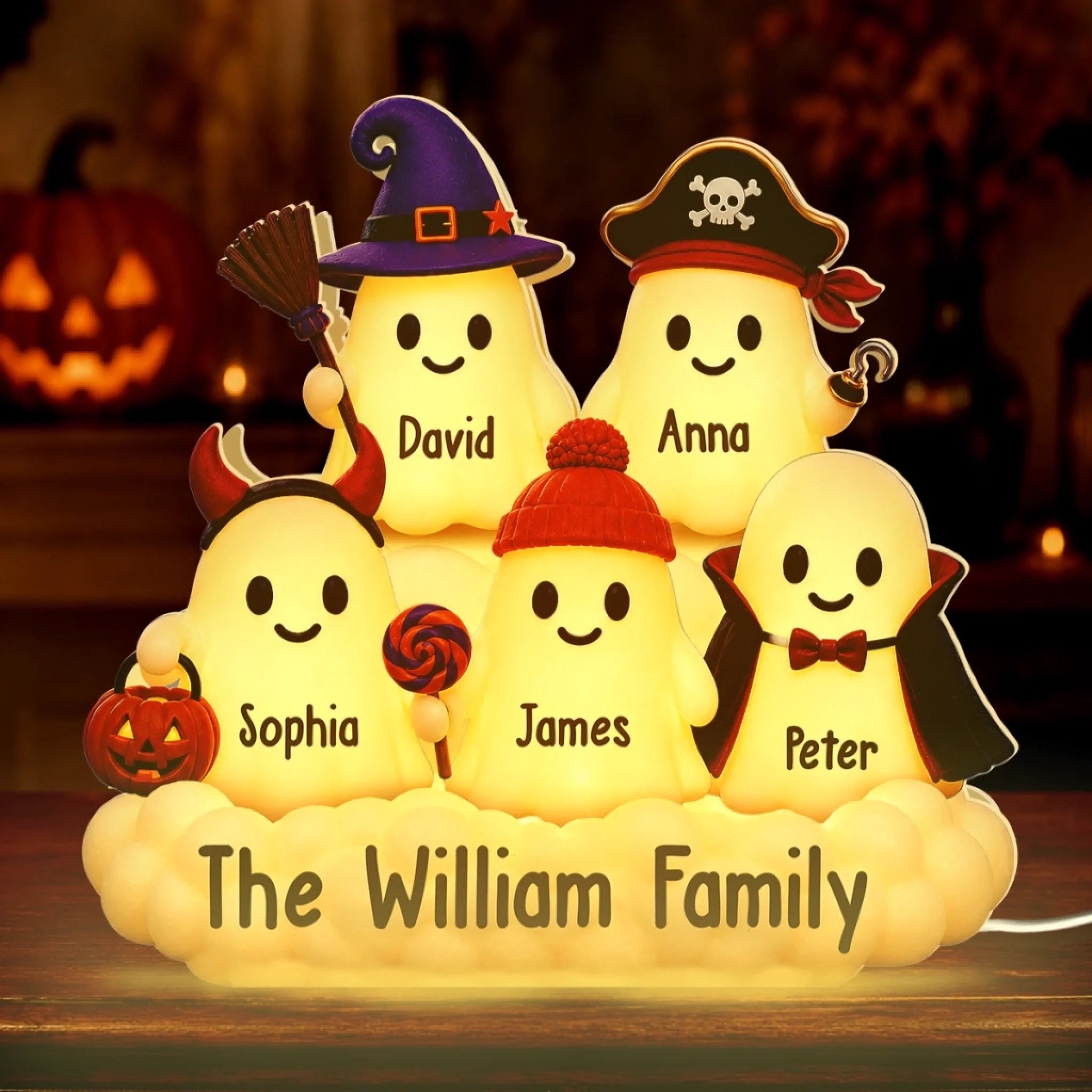Custom Boo Shaped Light Box Personalized Halloween Decor Gift for Mom Dad Brother Sister