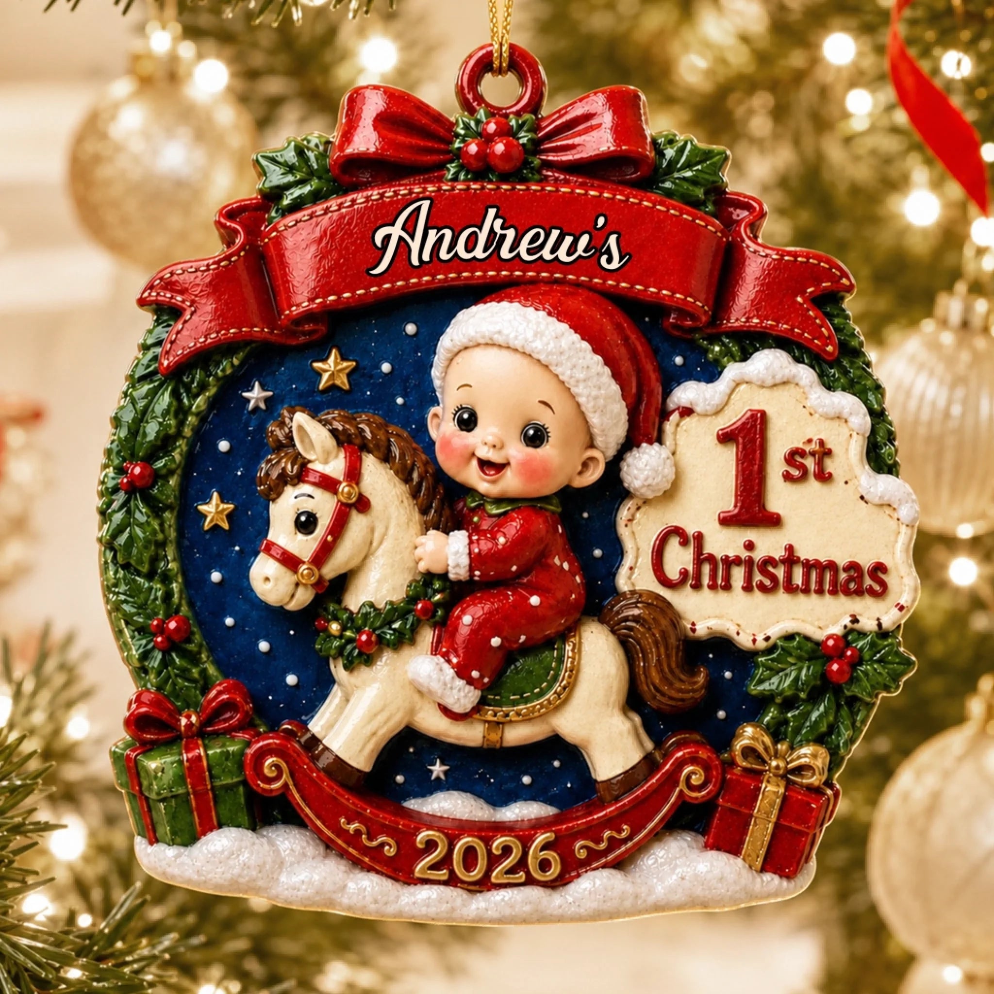Custom First Christmas Premium 3D Ornament Personalized Baby Shower or Gender Reveal Gift for New Parents