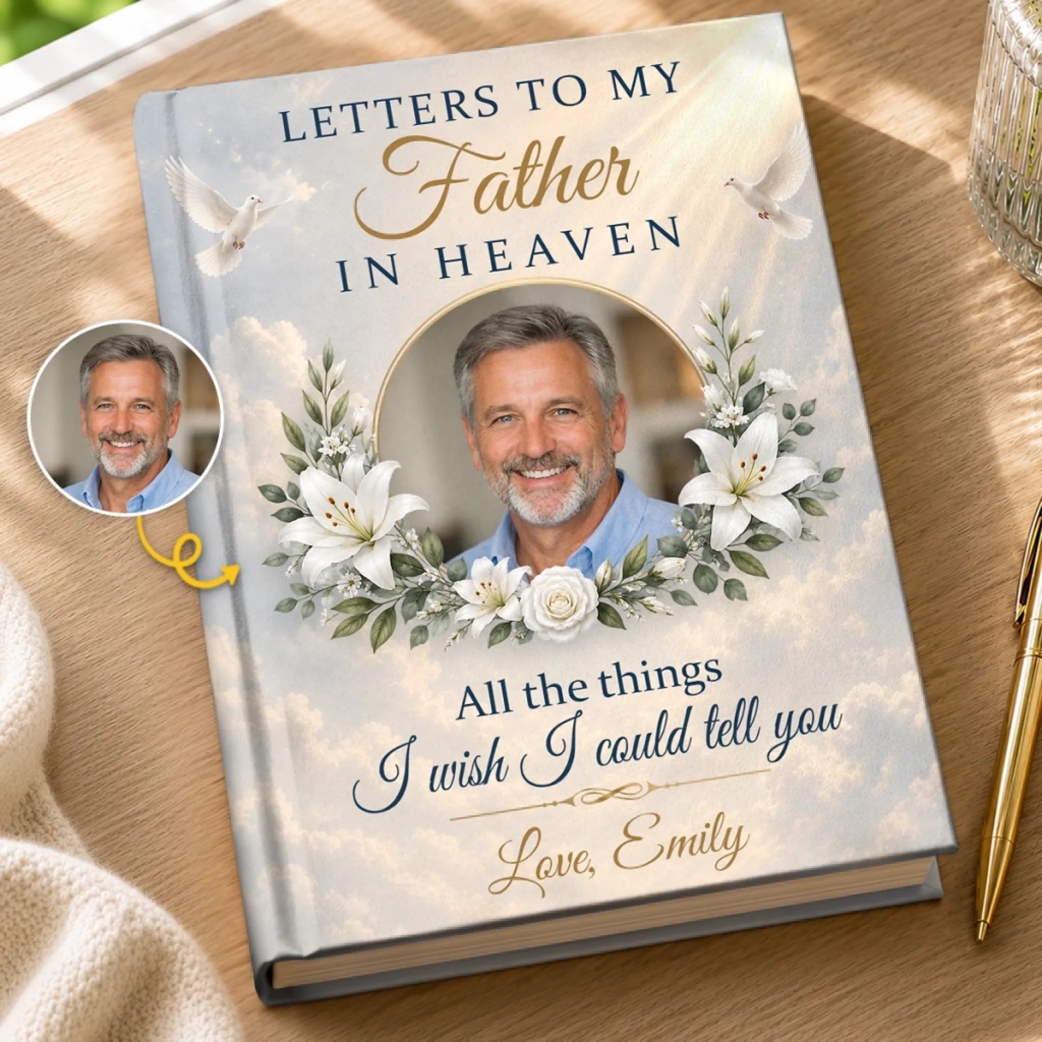 Missing You Every Day Custom Photo Hardcover Journal, Personalized Memorial Sympathy Gift for Loss of Mom or Dad