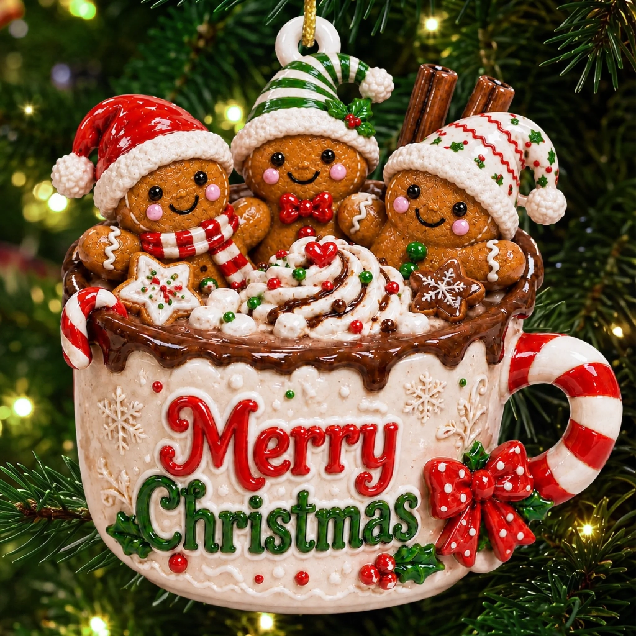 Custom Gingerbread Premium 3D Ornament Personalized Christmas Birthday Gift for Mom Dad Siblings