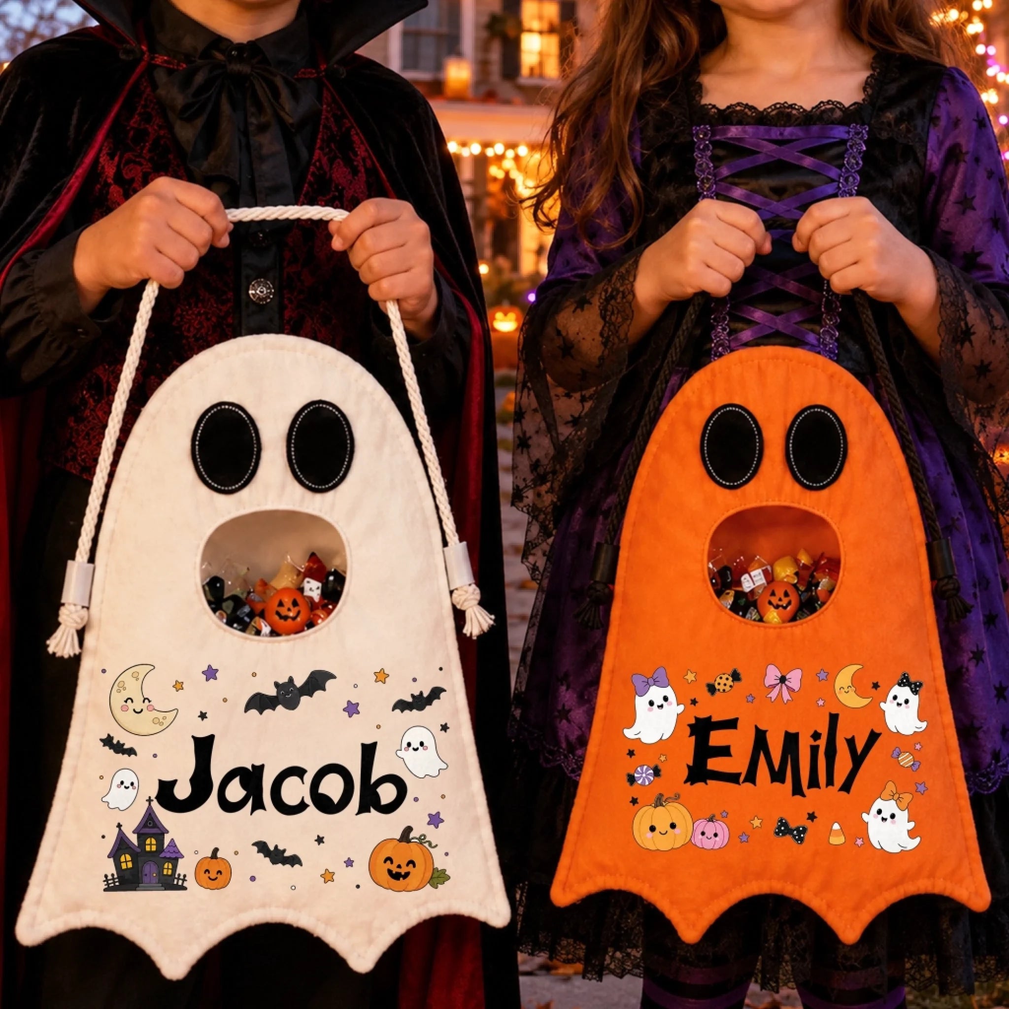Custom Ghost Bag Personalized Halloween Trick or Treat Bag, Boo Is My Favorite Mood Gift for Kids