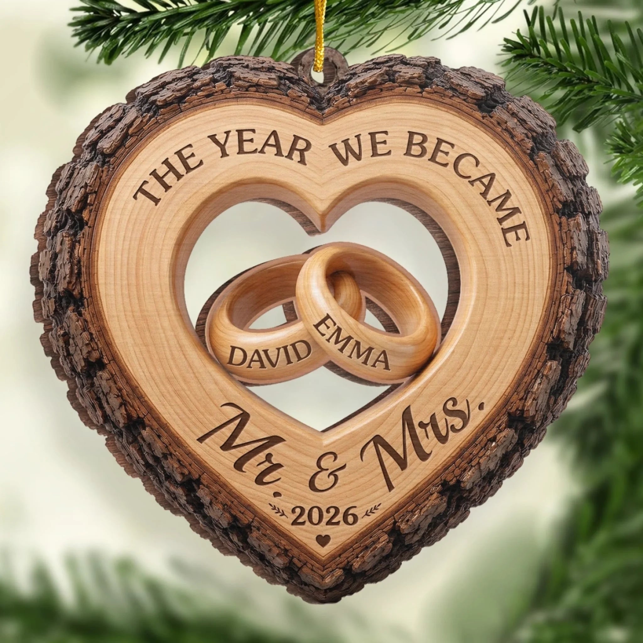 Custom First Christmas Wooden Ornament Personalized Anniversary Wedding Gift for Husband and Wife