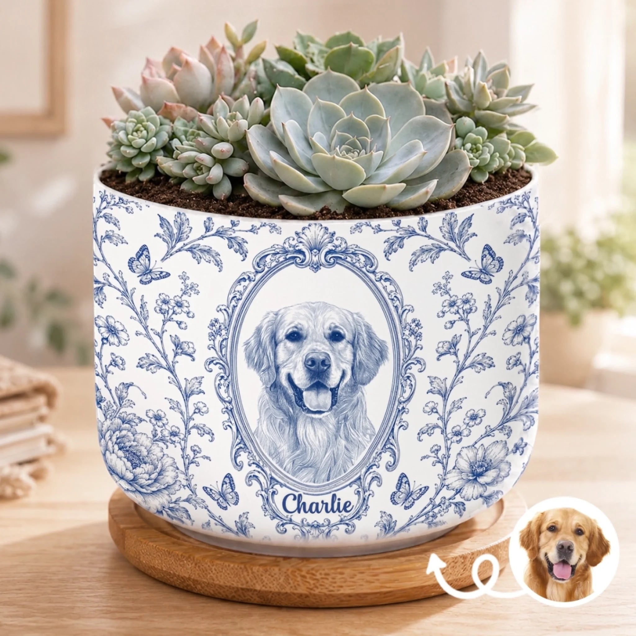 Custom Photo Ceramic Plant Pot Personalized Birthday Gift for Dog Cat Lovers Love Grows Right Here