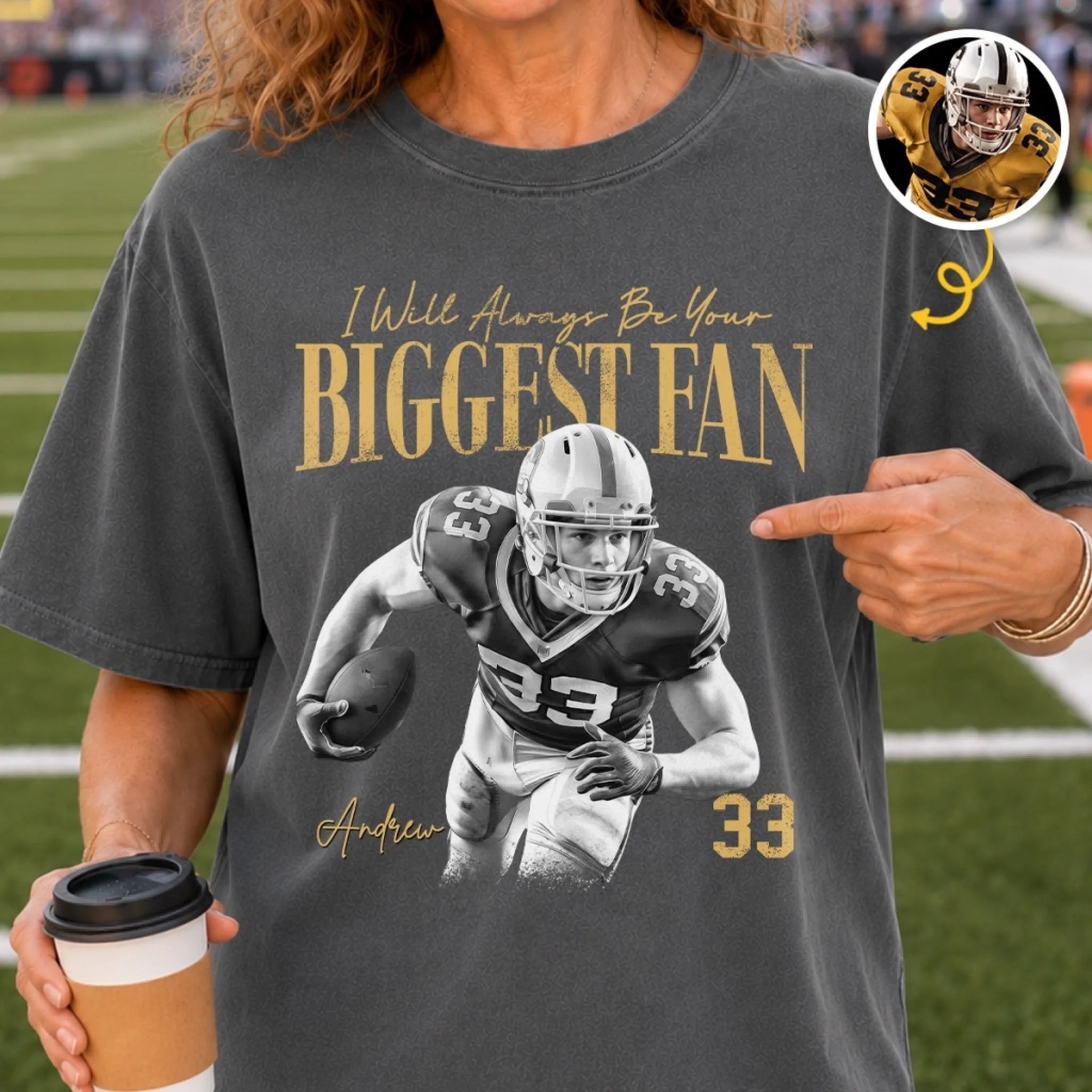 Custom Photo American Football Comfort T-Shirt, Personalized Gift for Mom Dad and Sports Fans