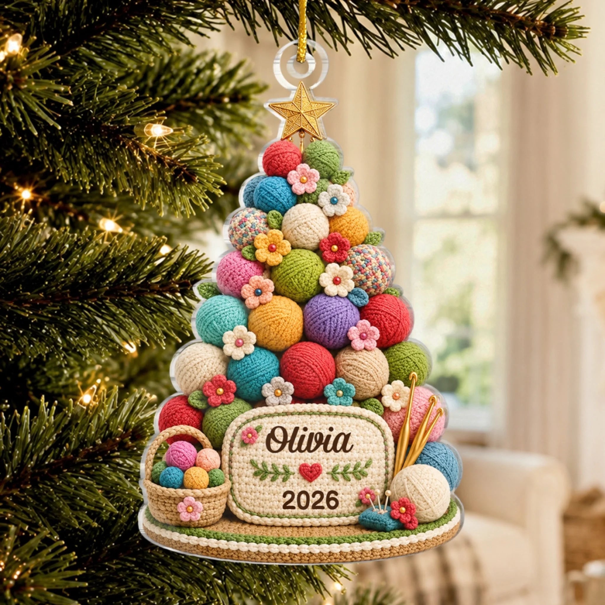 Custom Crochet Acrylic Ornament Personalized Christmas or Birthday Gift for Women and Men