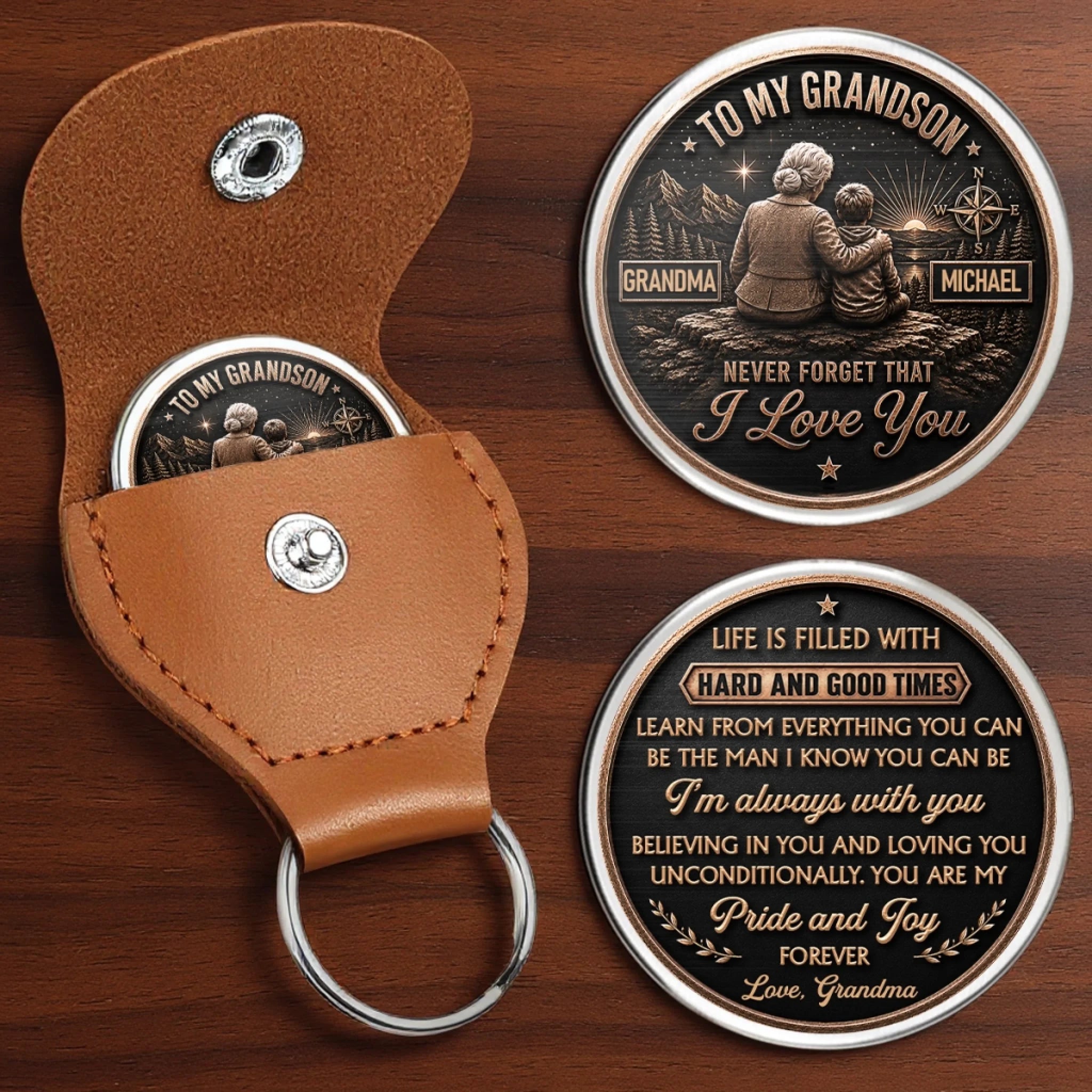 Custom Pocket Hug Personalized Birthday Gift for Grandson, I'm Always With You Keepsake Token