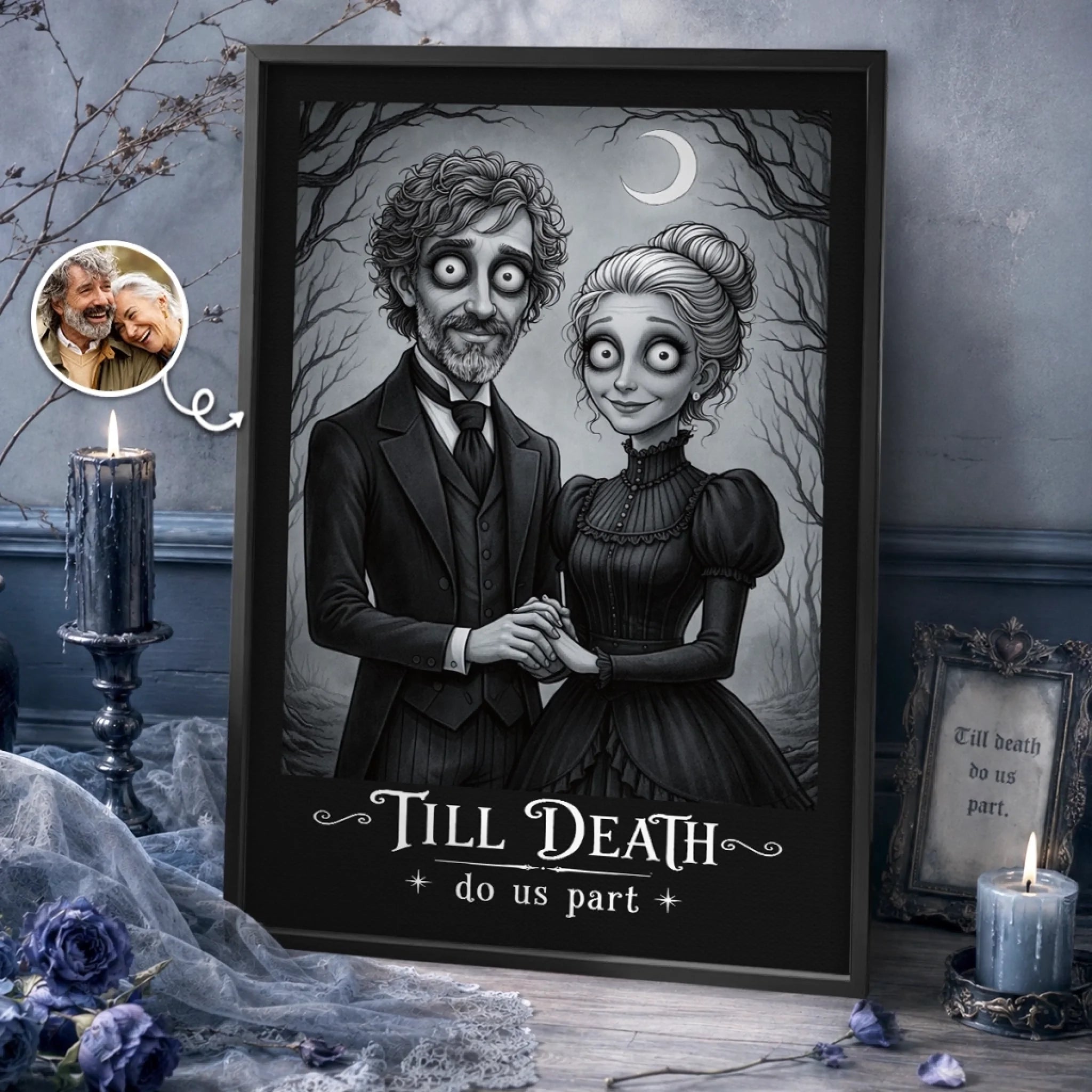 Custom Photo Vertical Poster, Personalized Halloween Love Gift for Anniversary or Wedding, Husband and Wife