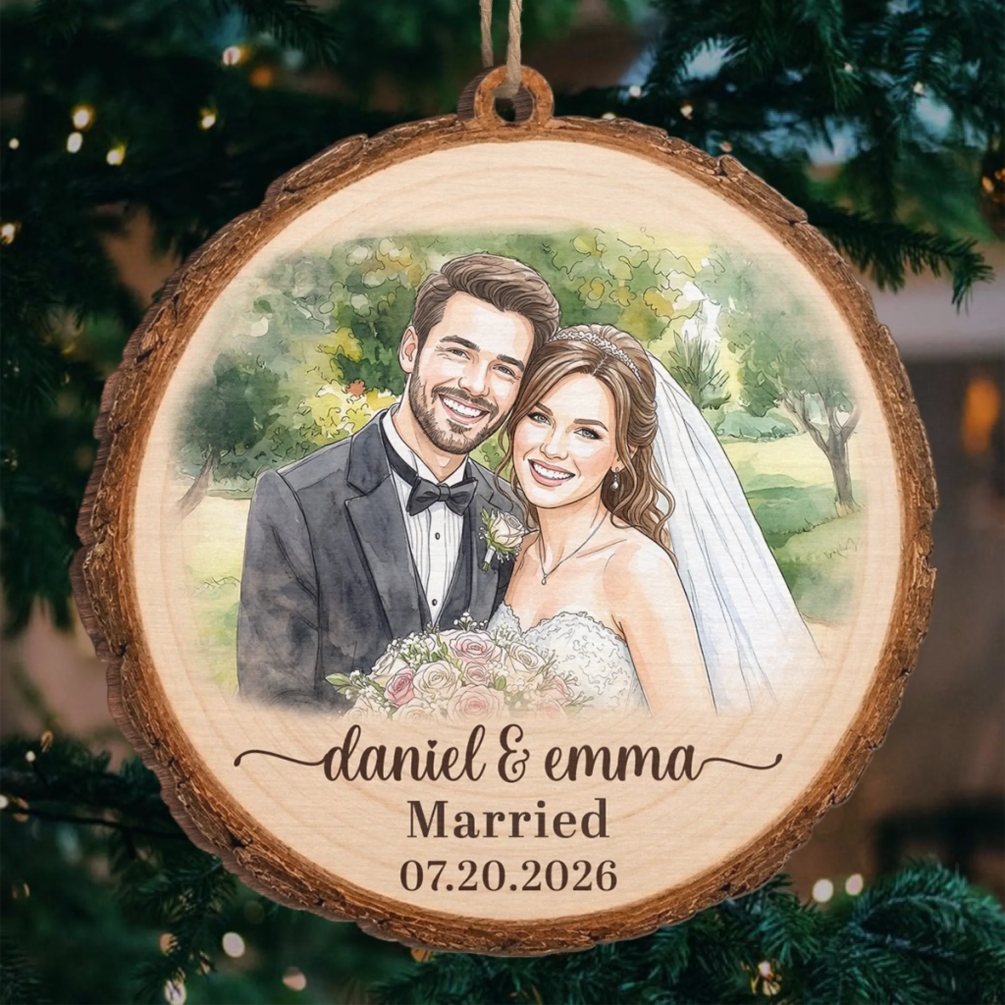 Custom Photo First Christmas Wooden Ornament Personalized Wedding Anniversary Gift for Couples
