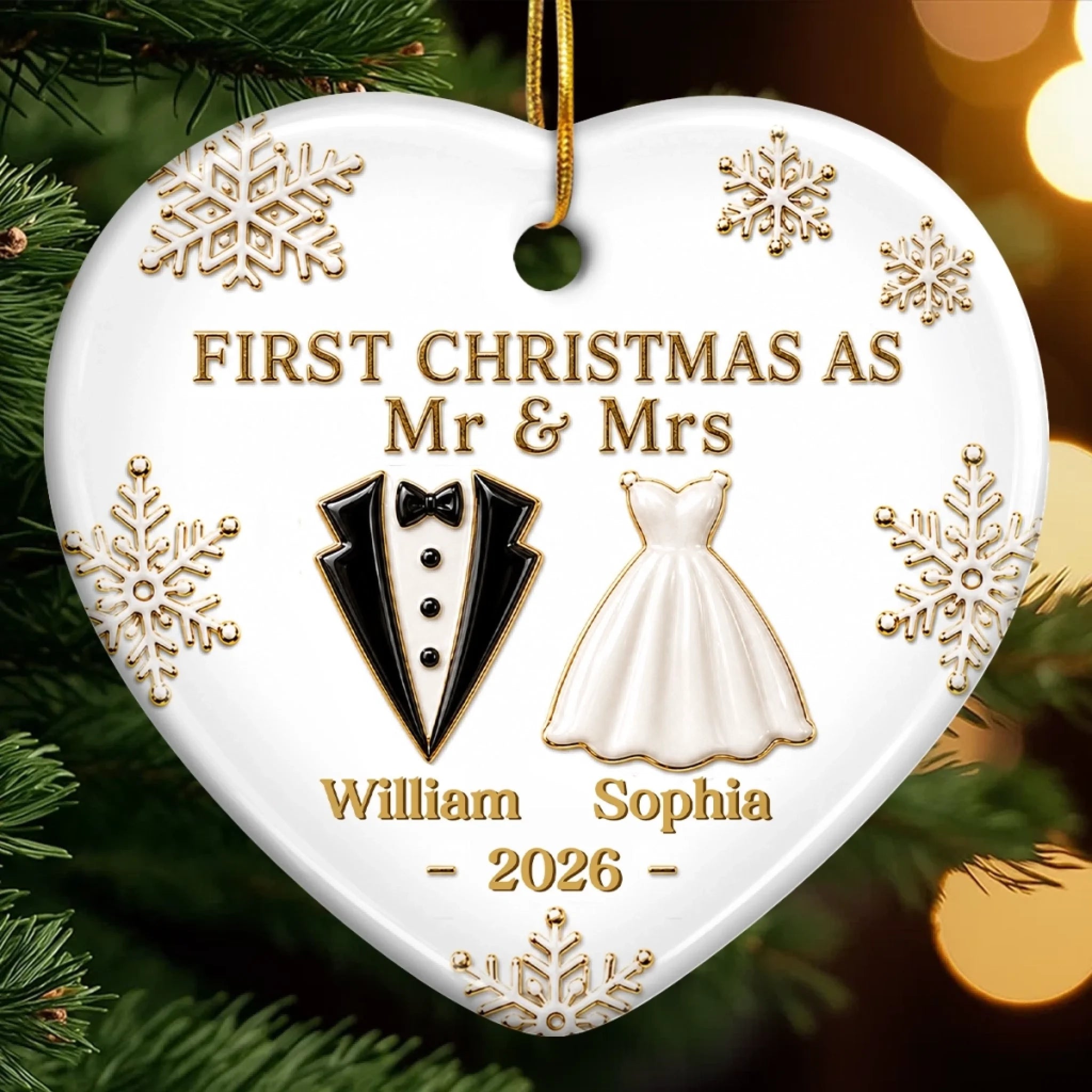 Custom First Christmas Ceramic Ornament, Personalized Wedding Anniversary Gift for Husband and Wife