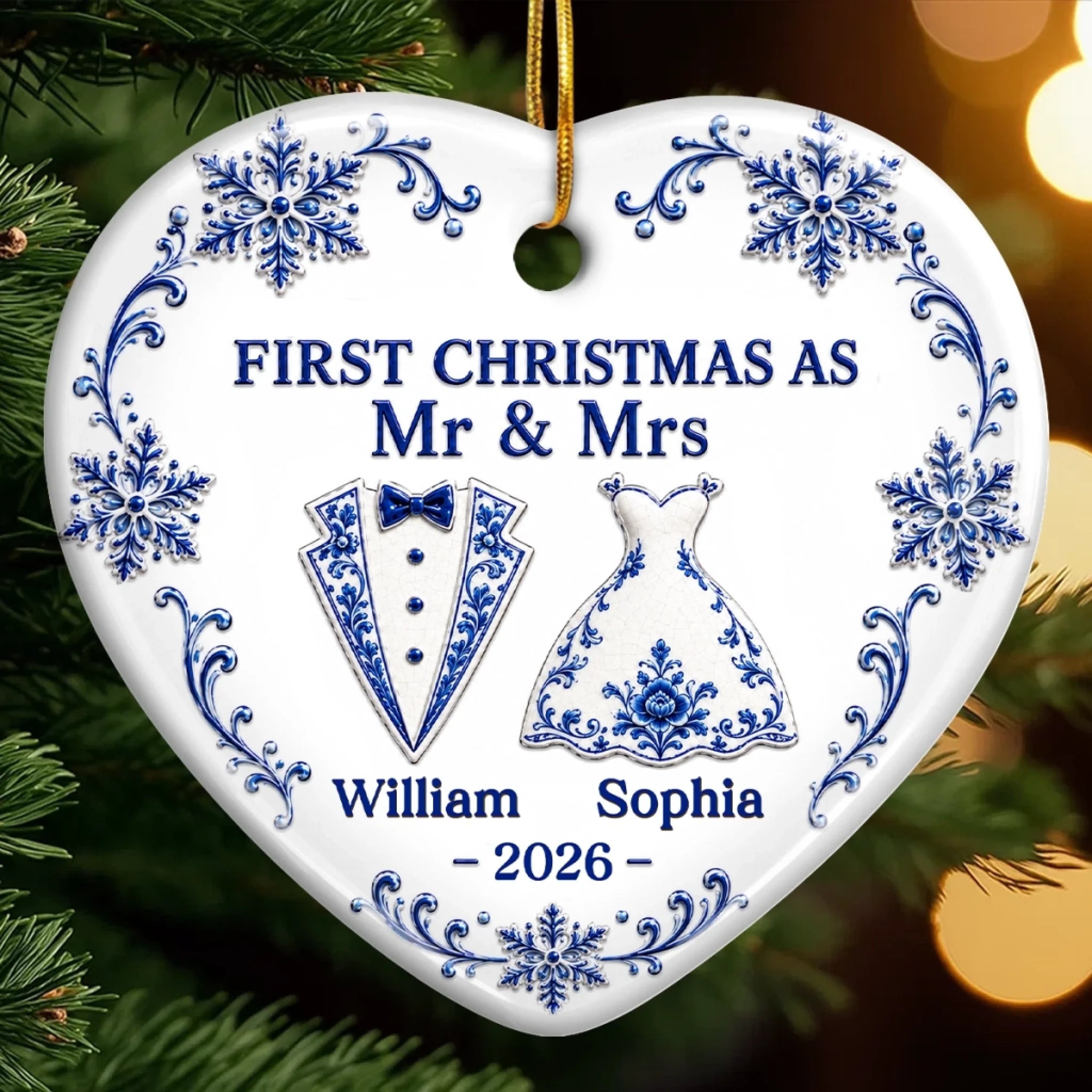 Custom First Christmas Ceramic Ornament Personalized Wedding Anniversary Gift for Husband and Wife