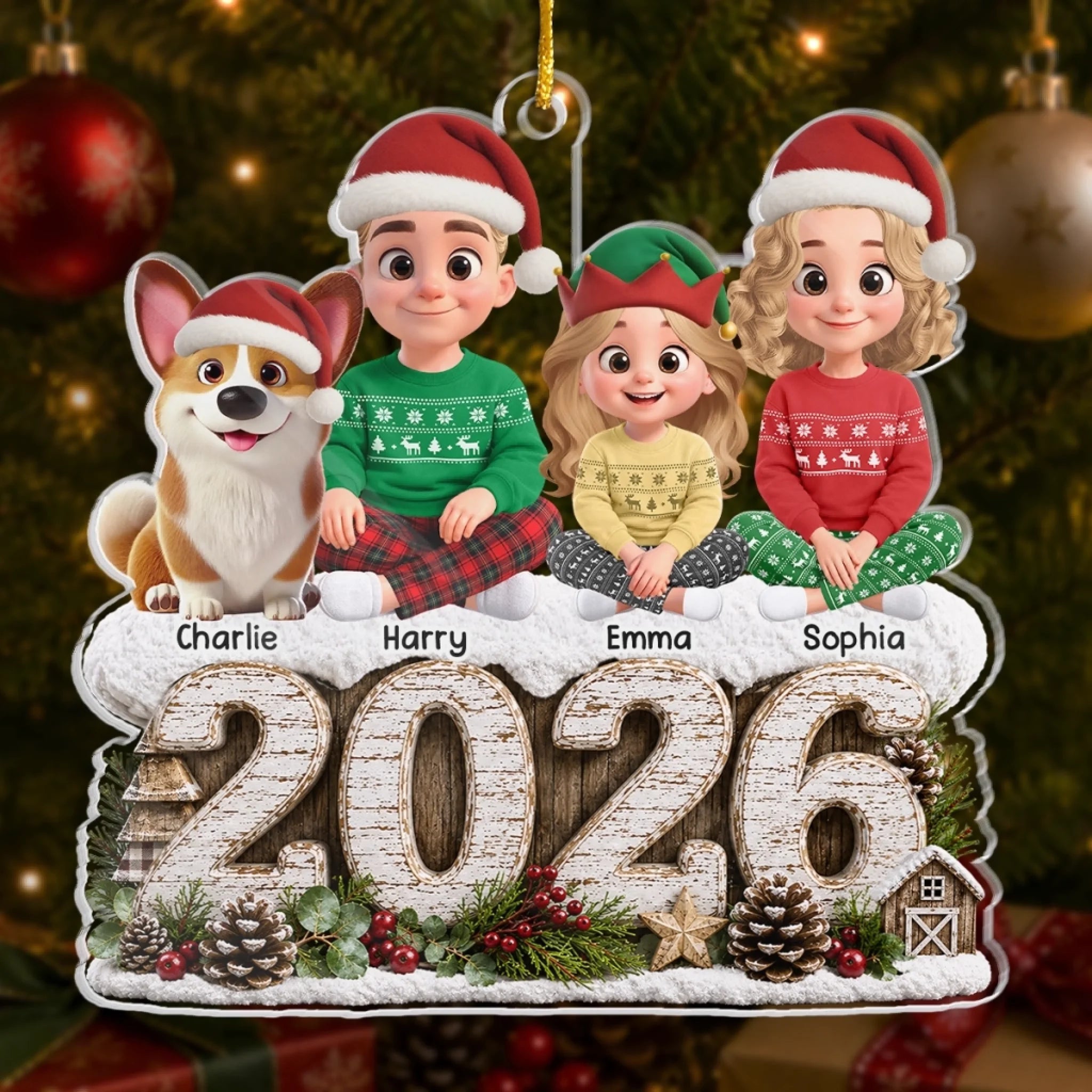 Custom Acrylic Ornament Personalized Christmas or Birthday Gift for Family and Pet Lovers