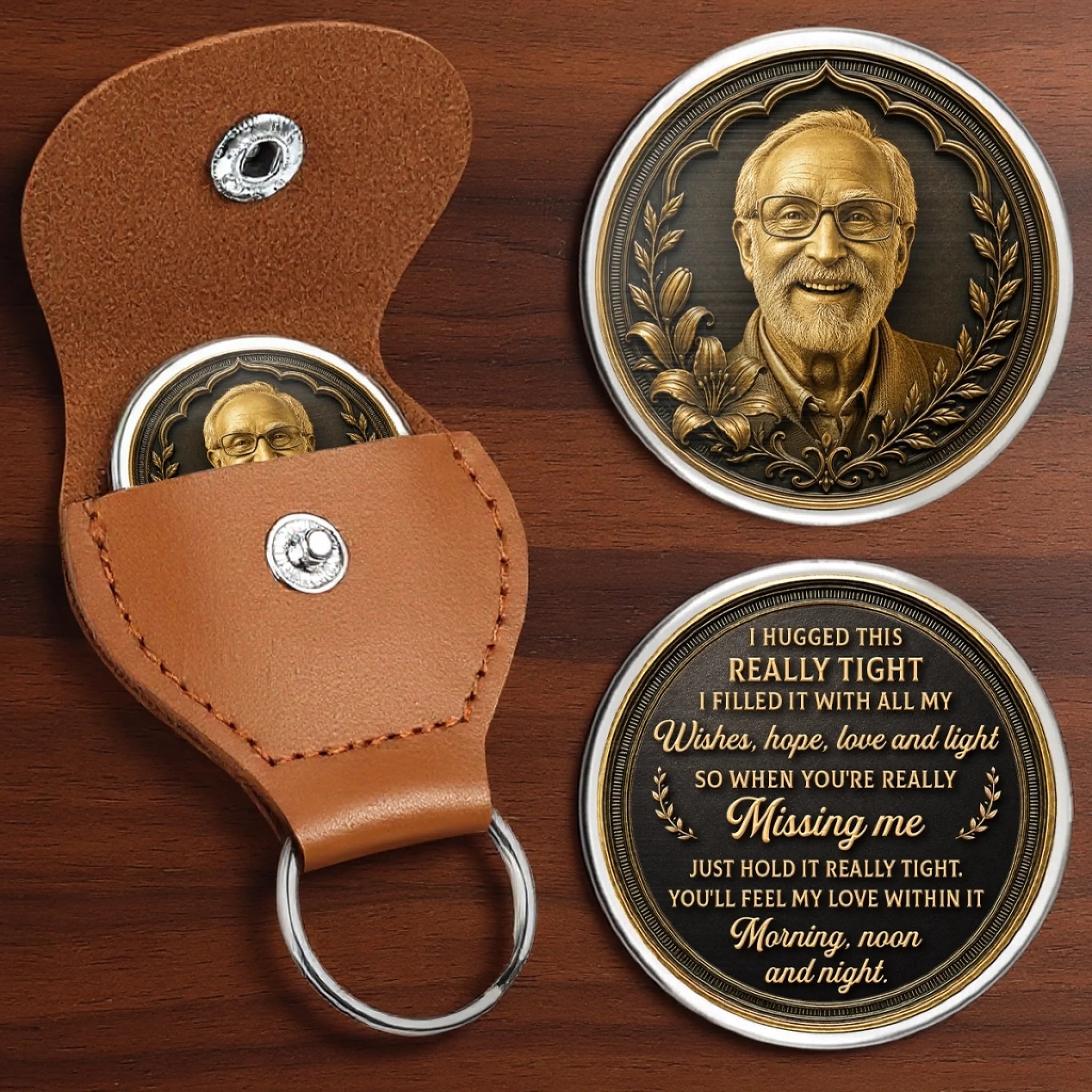 Custom Photo Pocket Hug Memorial Gift, Personalized Sympathy Keepsake for Loss of Mom or Dad