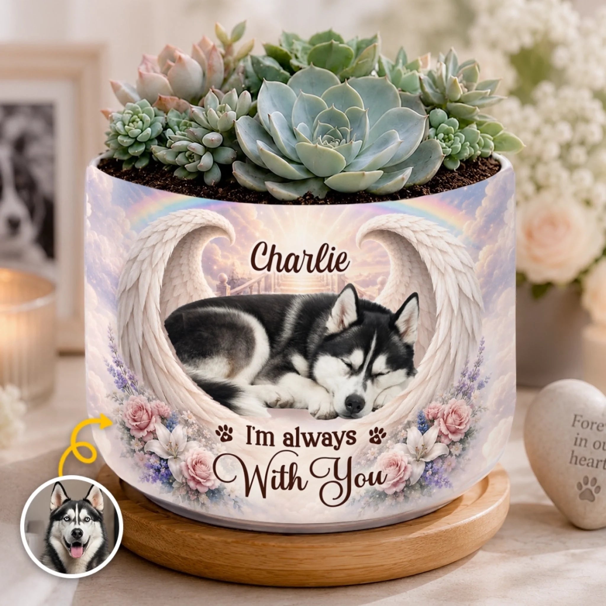 Custom Photo Ceramic Plant Pot Personalized Pet Memorial Sympathy Gift for Dogs and Cats