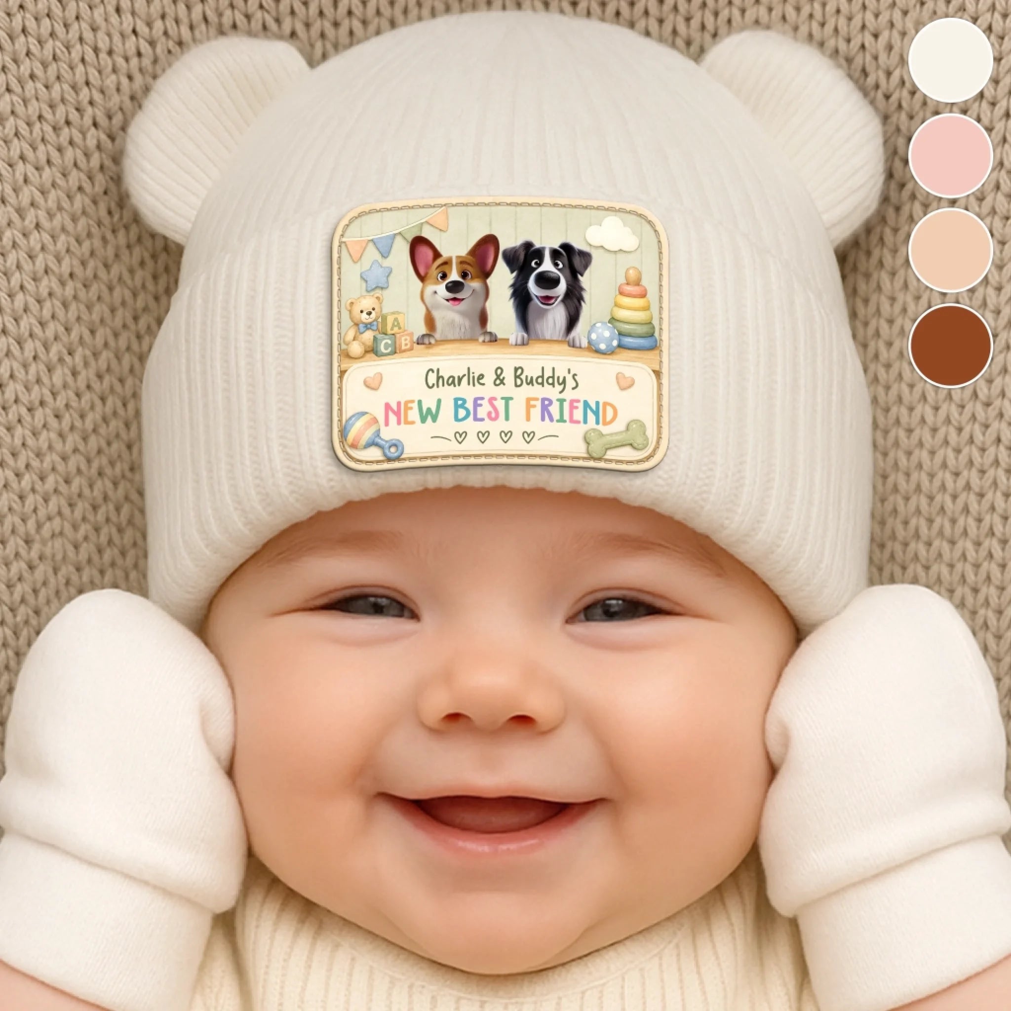 Custom Baby Beanie and Mittens Set Personalized Baby Shower Gift for New Parents and Pet Lovers