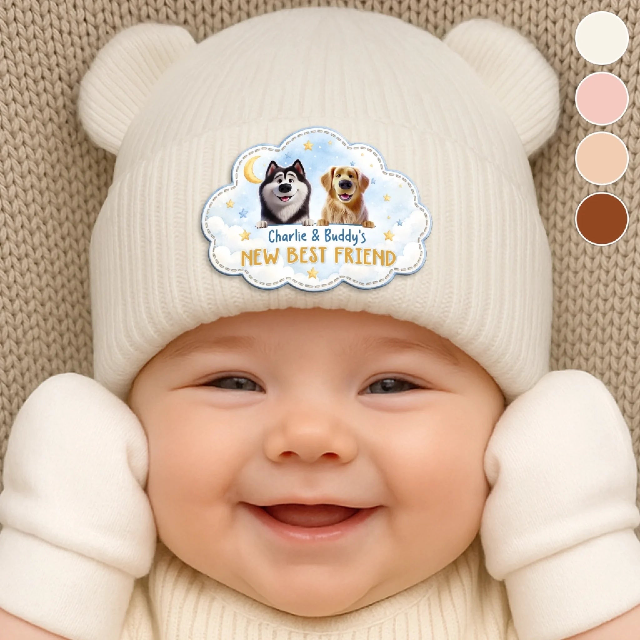 Personalized Baby Beanie and Mittens Set, Custom Newborn Gift for Baby Shower or Gender Reveal