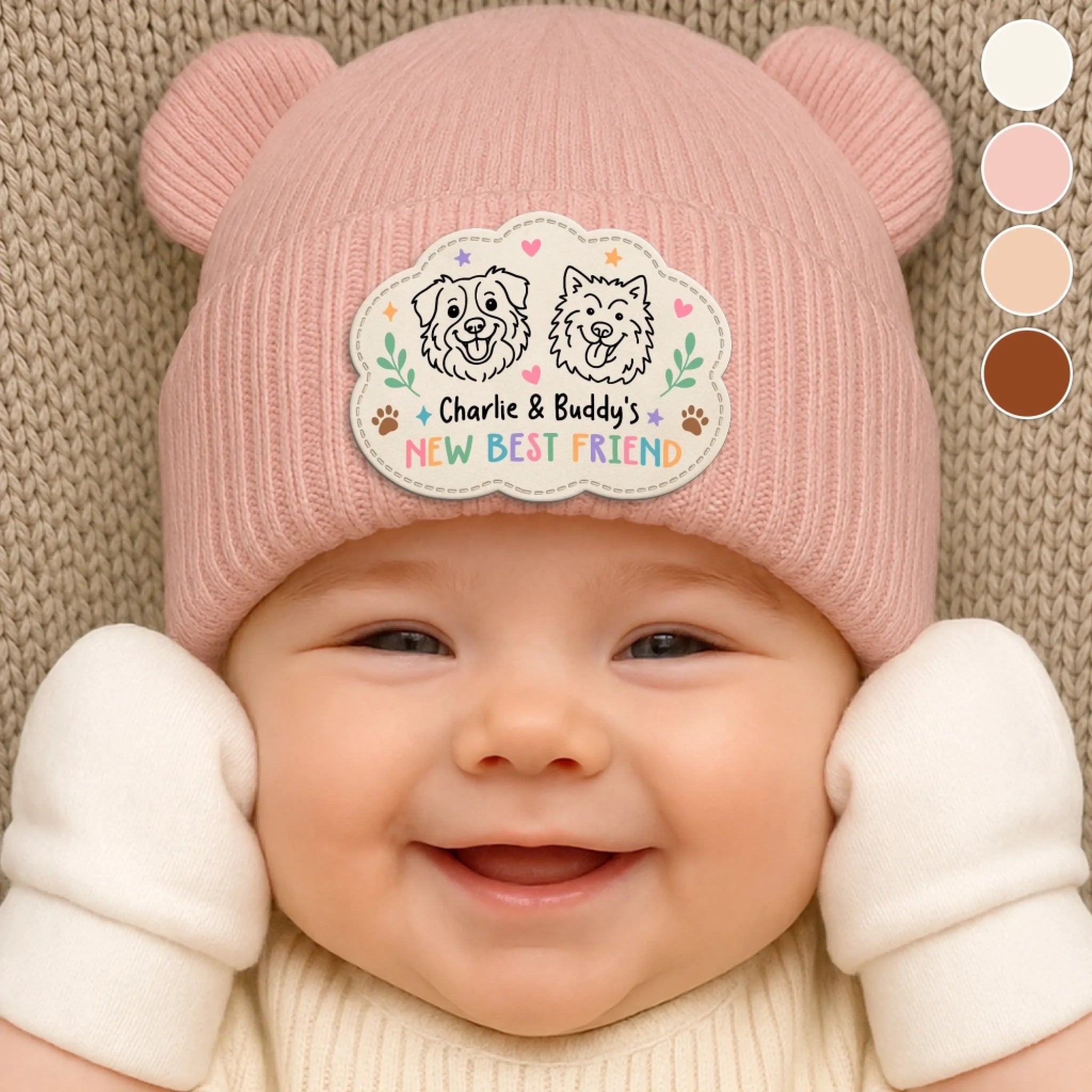 Custom Baby Beanie and Mittens Set Personalized Baby Shower Gift for Pet Lover Parents