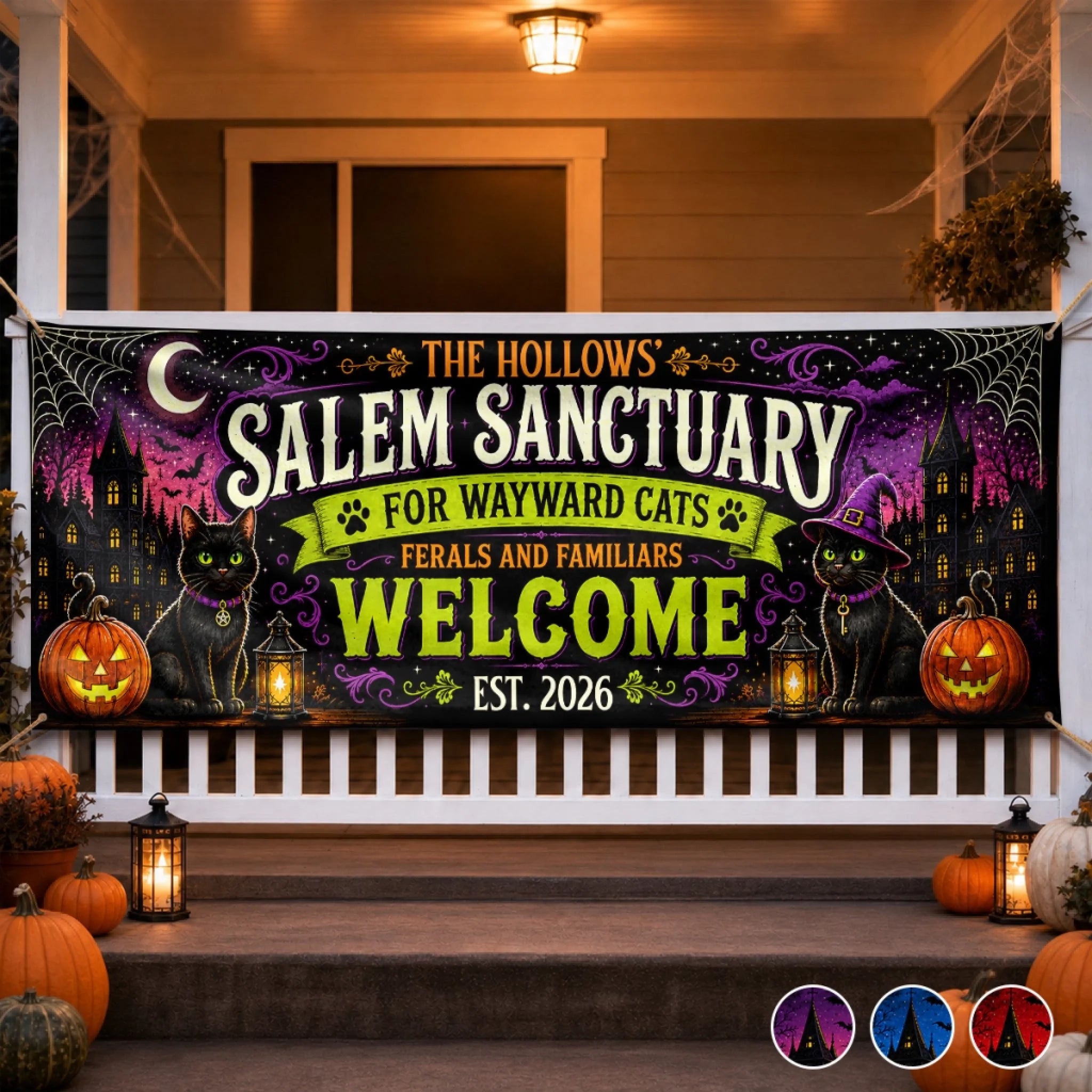 Custom Fabric Banner Personalized Halloween Decor Gift for Mom Dad Brother Sister Salem Sanctuary Cats