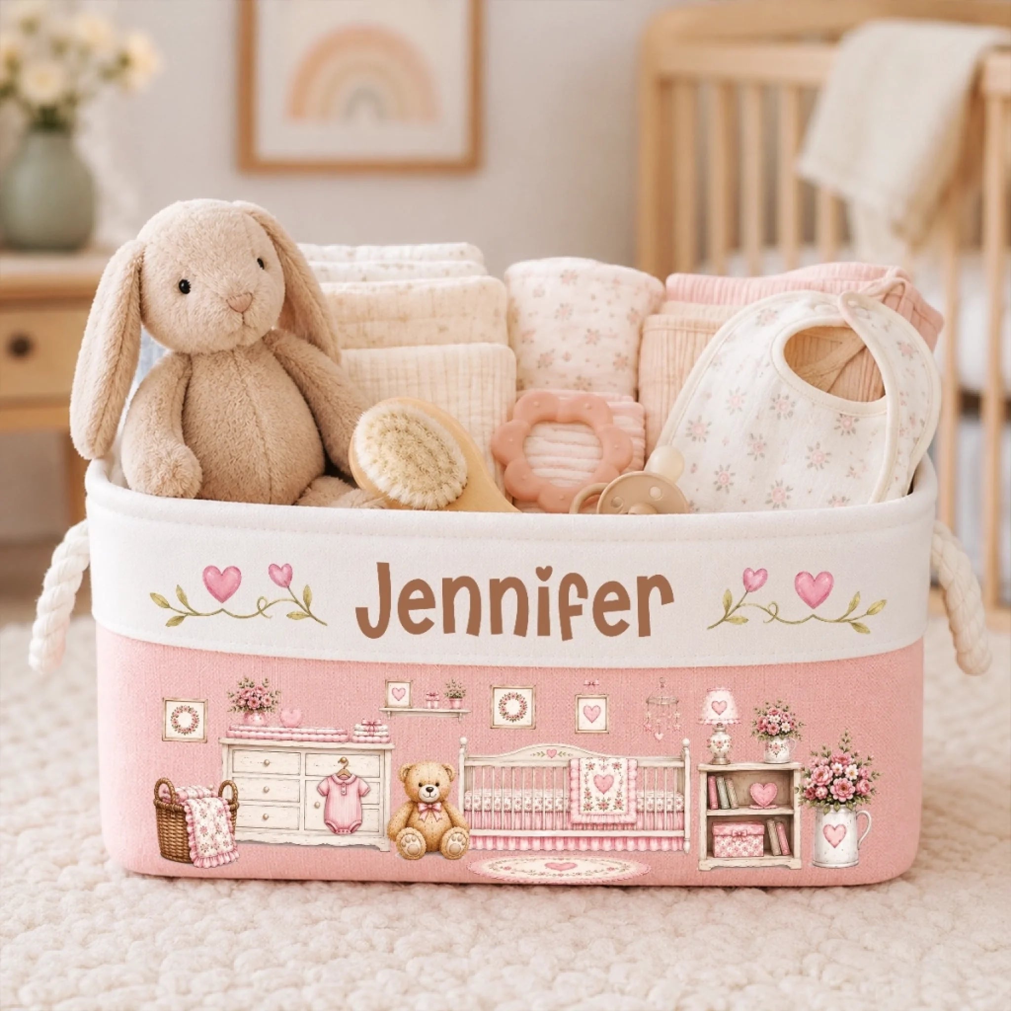 Custom Storage Basket for Baby Shower or Gender Reveal, Personalized Gift for New Parents