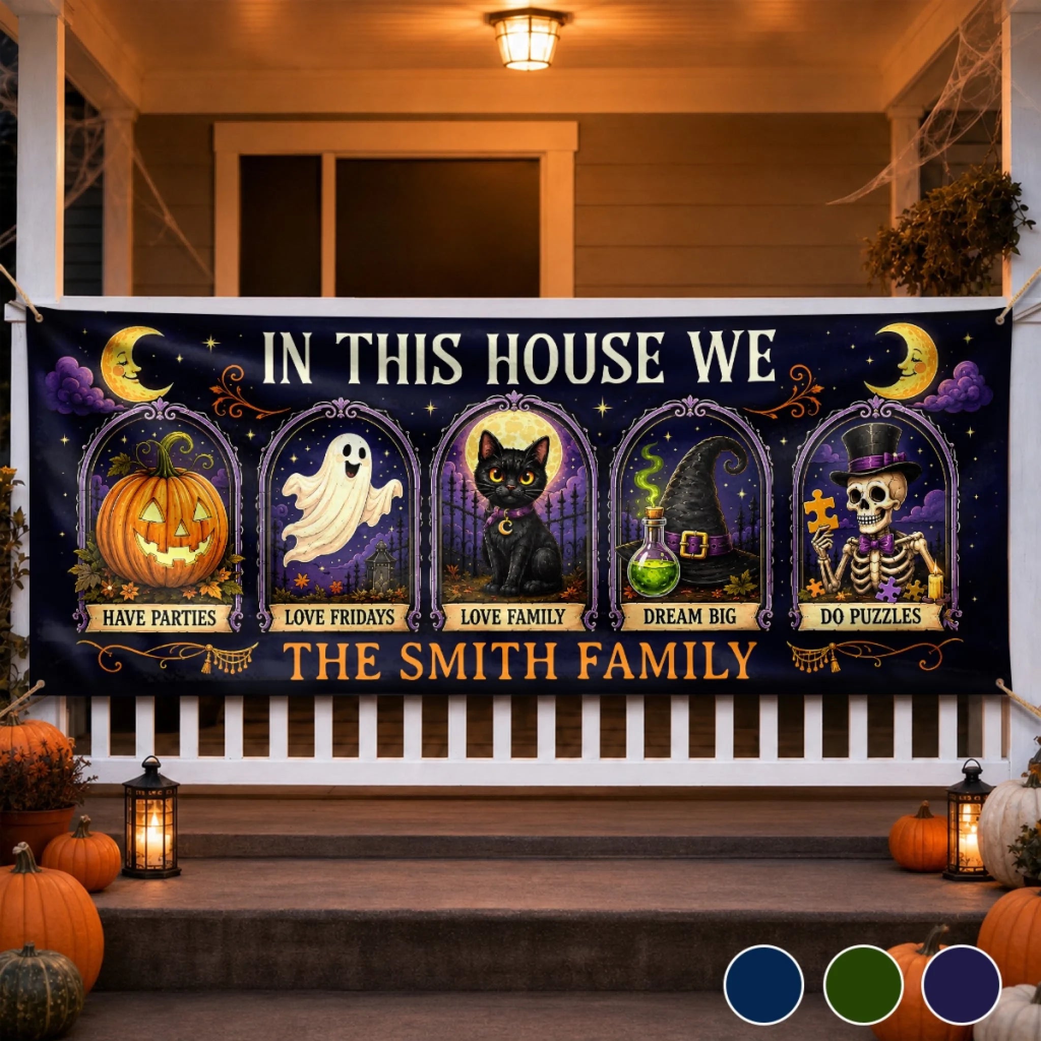 Custom Fabric Banner Personalized Halloween Decor Gift for Mom Dad Brother Sister Spooky Home