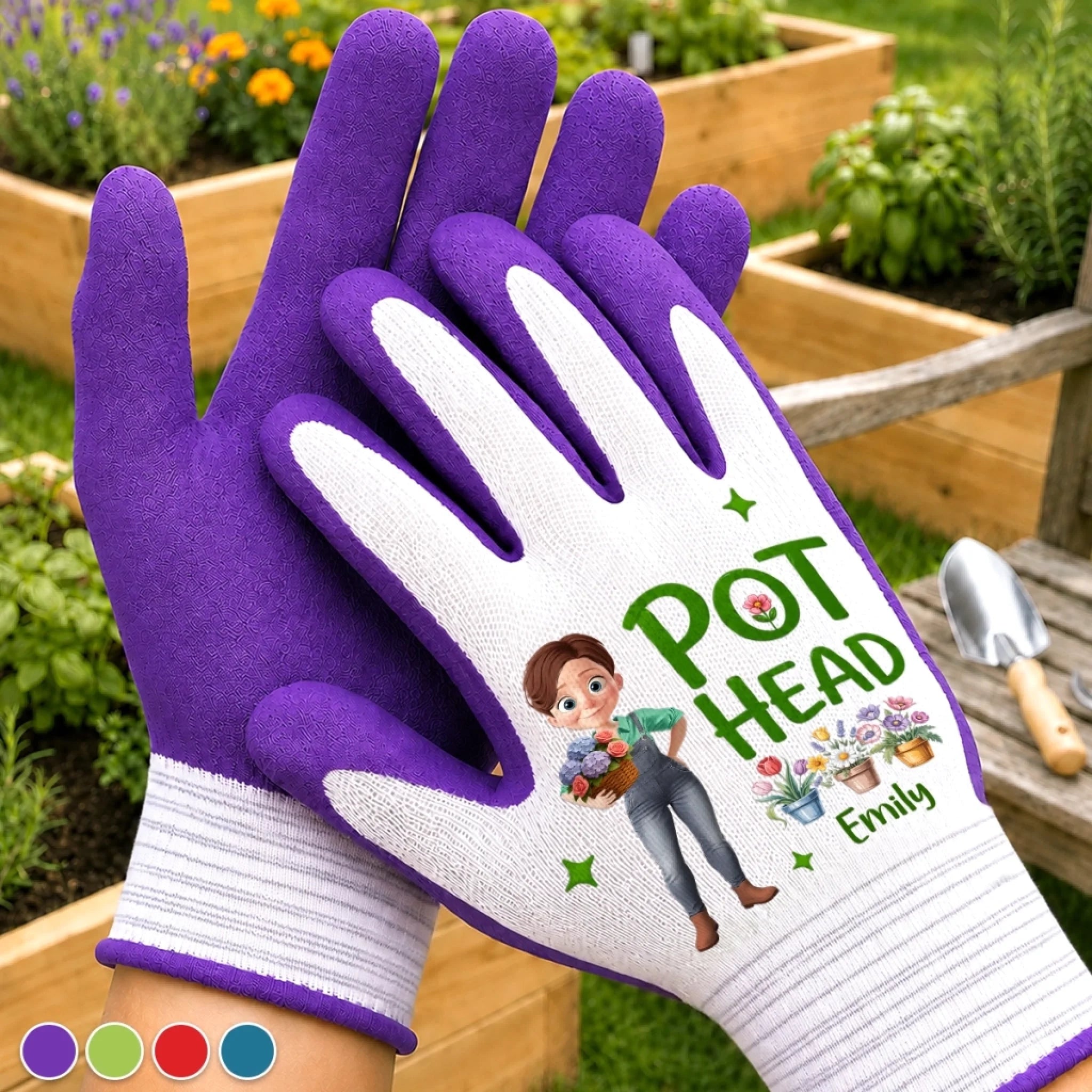 Custom Coated Grip Gardening Gloves, Personalized Pot Head Birthday Gift for Gardeners