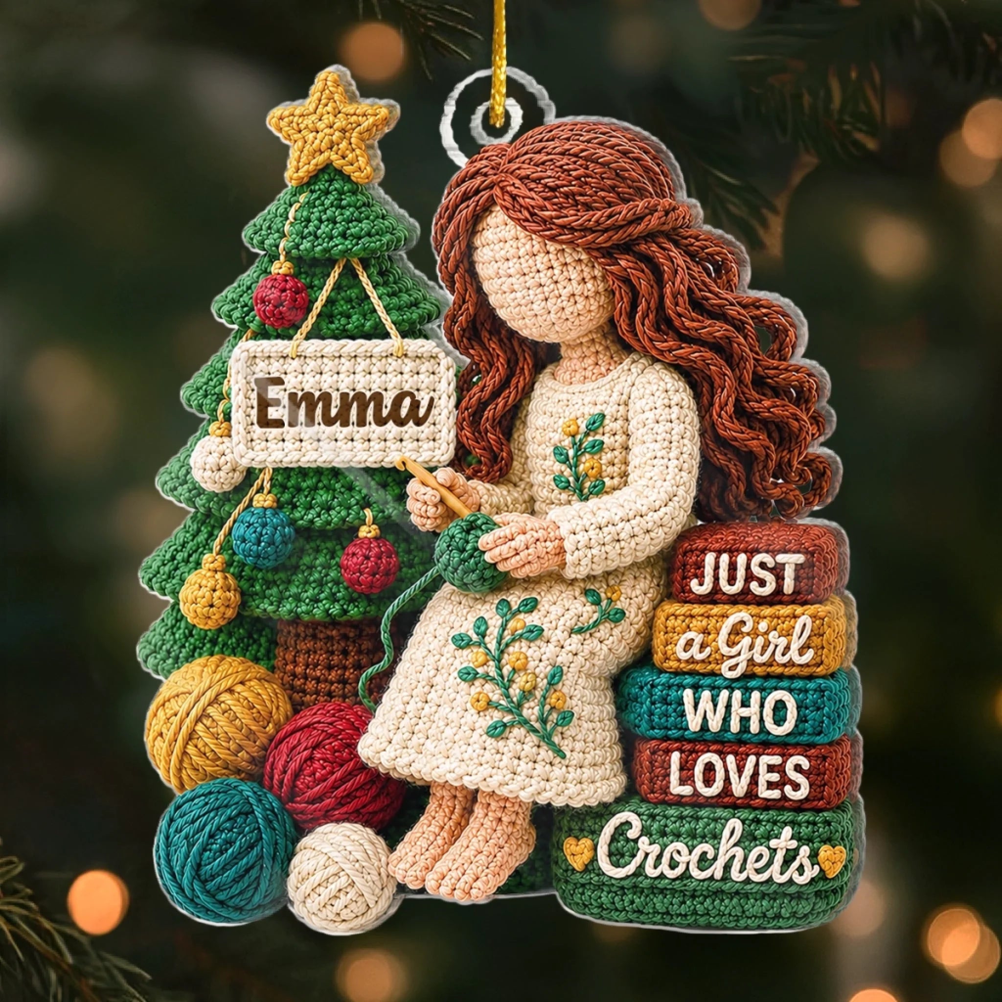 Custom Acrylic Yarn Ornament for Crochet Knitting Lovers, Personalized Christmas Birthday Gift