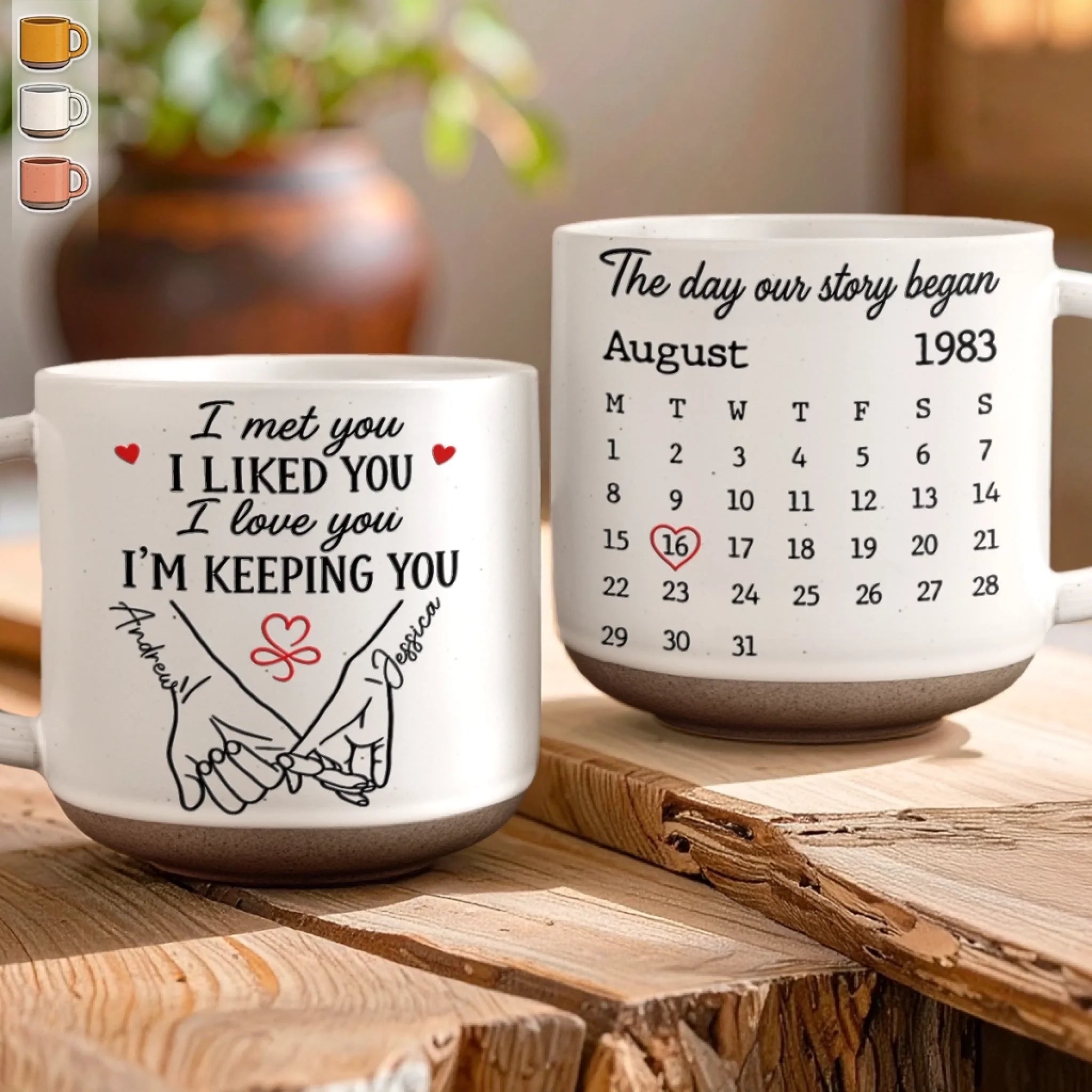 Custom Printed Pottery Mug, Personalized Anniversary or Wedding Gift for Husband and Wife