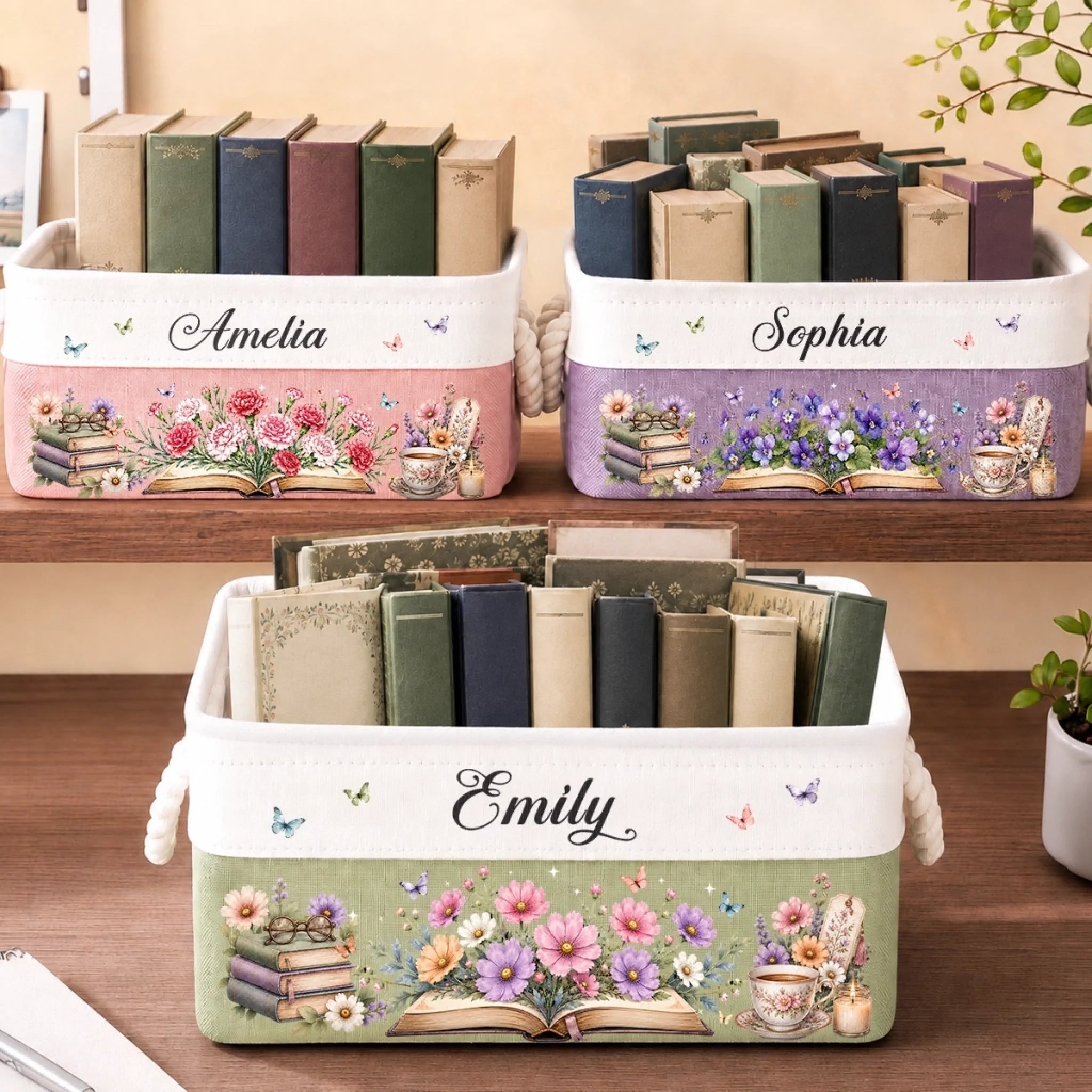 Personalized Bookish Storage Basket, Custom Lost Between The Pages Gift for Book Lovers