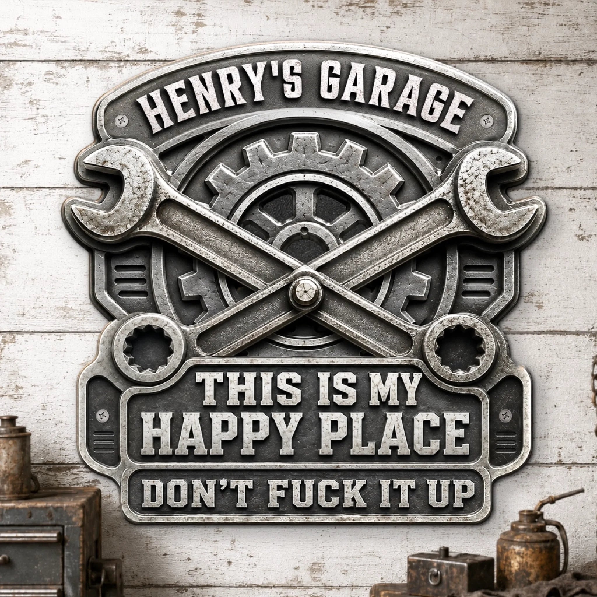 Custom Shaped Metal Sign Personalized Working Hard In My Zone Birthday Gift for Dad Husband Son