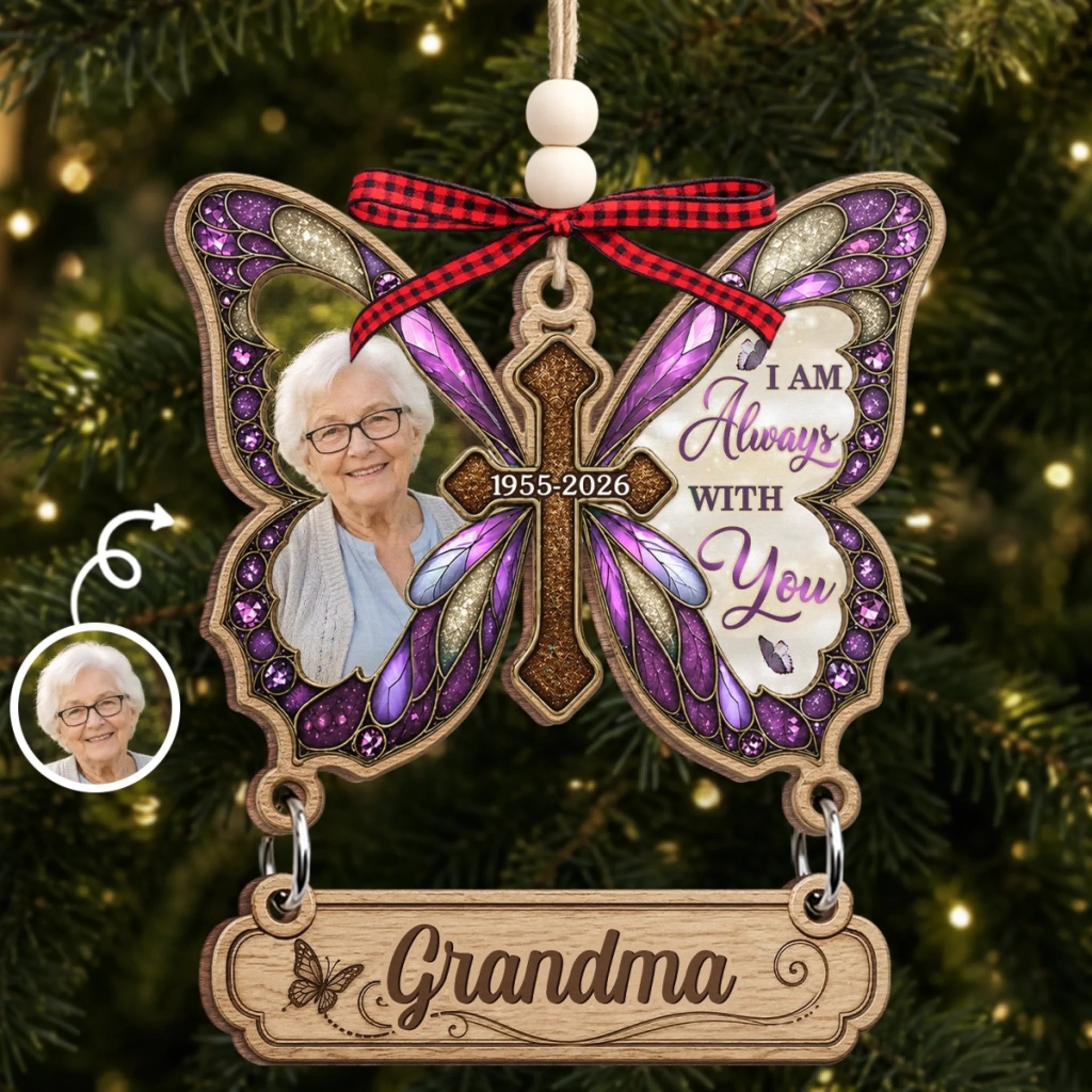Personalized Photo Wooden Ornament With Tag, Christmas Memorial Sympathy Gift for Loss of Mom or Dad