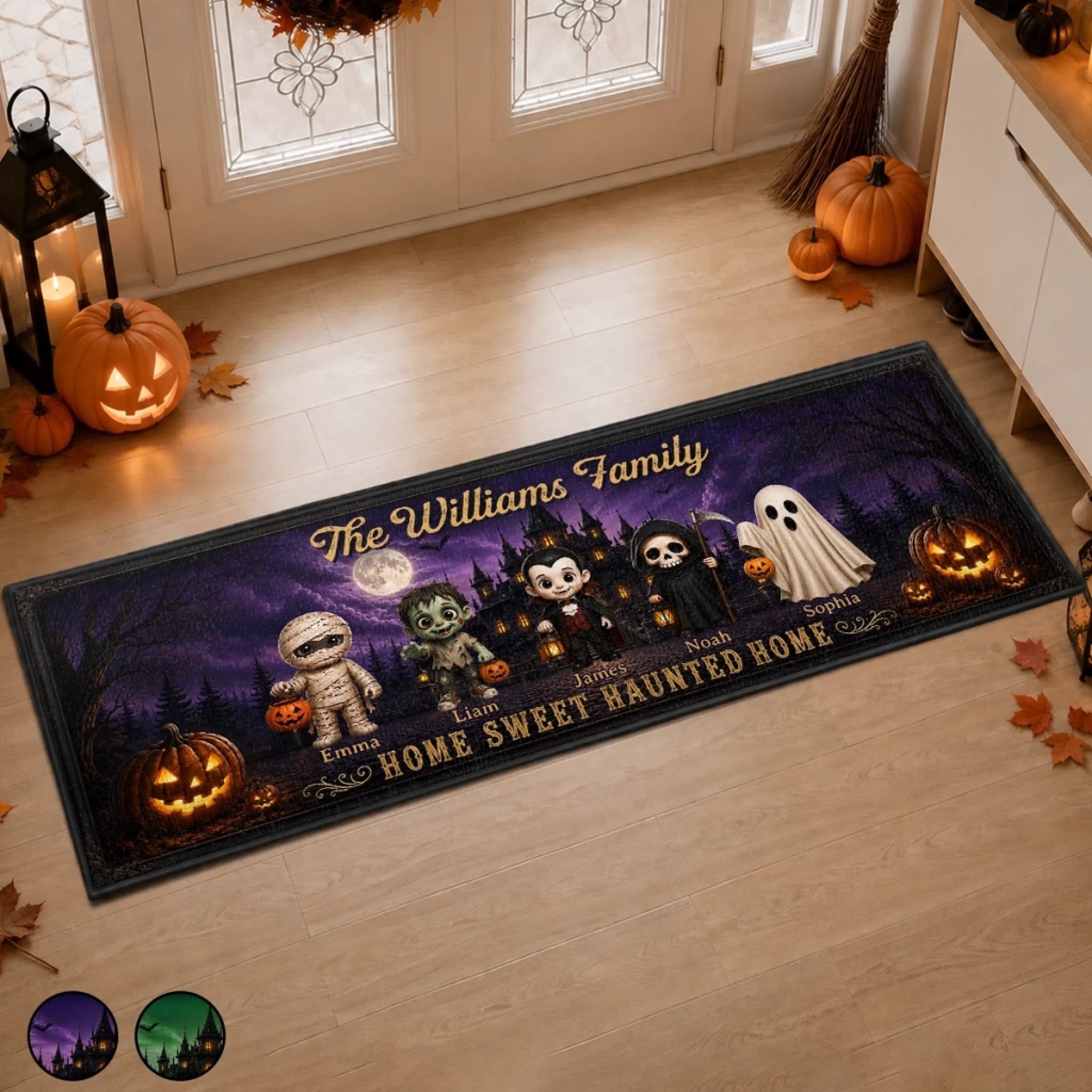 Custom Haunted Home Runner Rug, Personalized Halloween Decor Gift for Mom, Dad, Brother or Sister