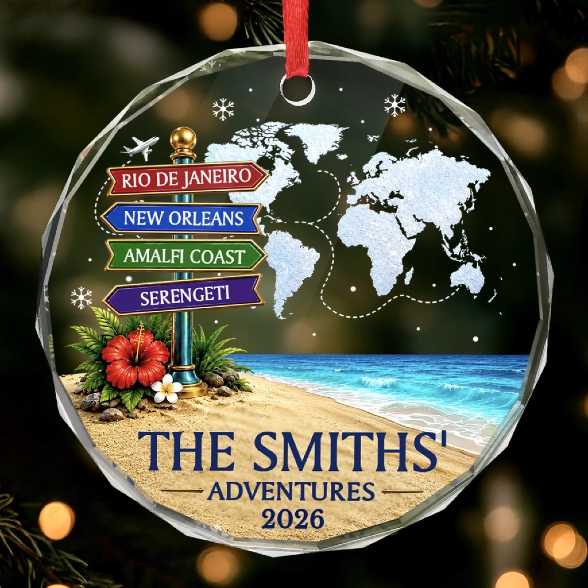 Custom Circle Glass Ornament, Personalized Family Vacation Christmas Birthday Gift for Mom Dad Siblings