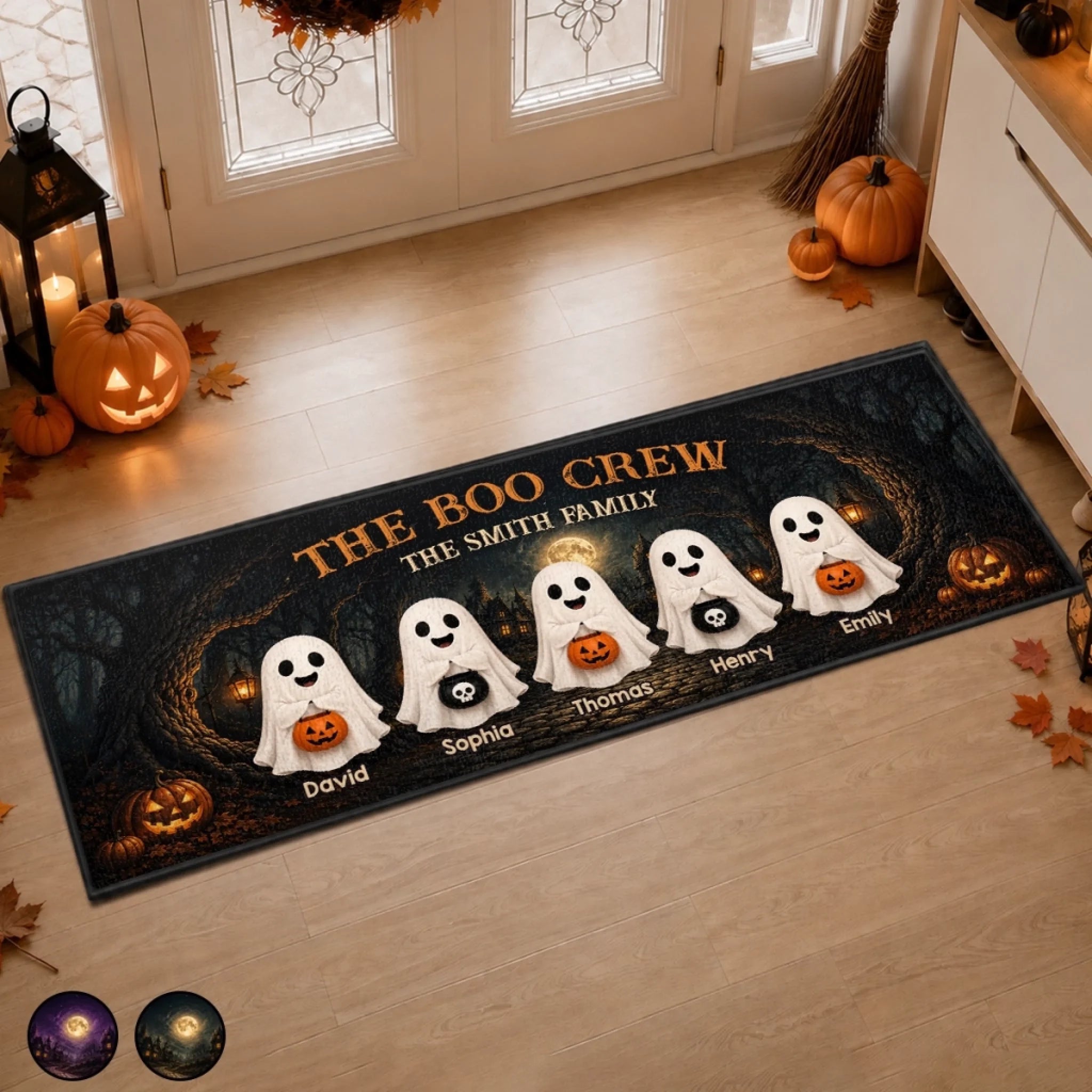 Custom Boo Runner Rug Personalized Halloween Family Crew Decor Gift for Mom Dad Brother Sister