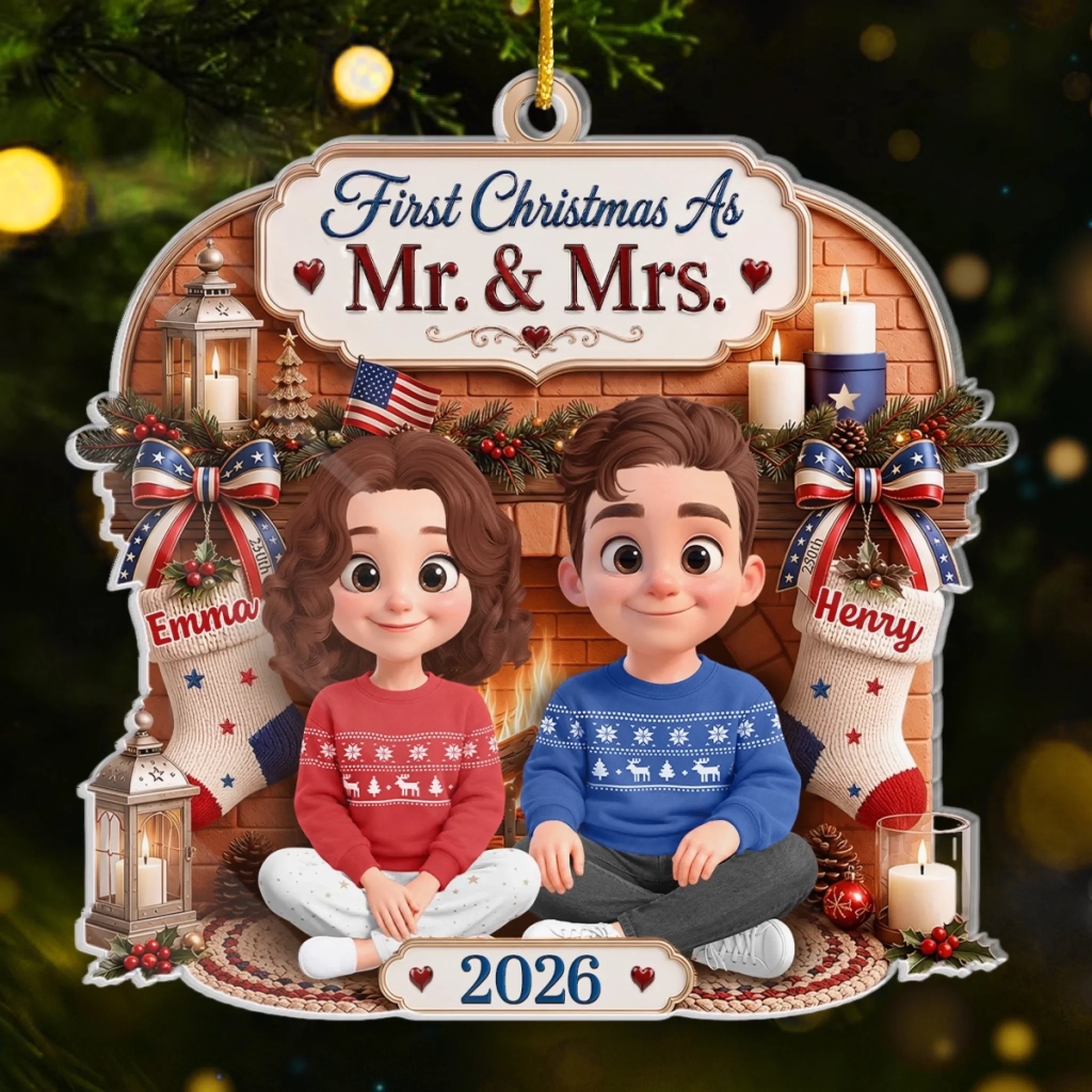 Custom First Christmas Acrylic Ornament - Personalized Anniversary or Wedding Gift for Husband and Wife