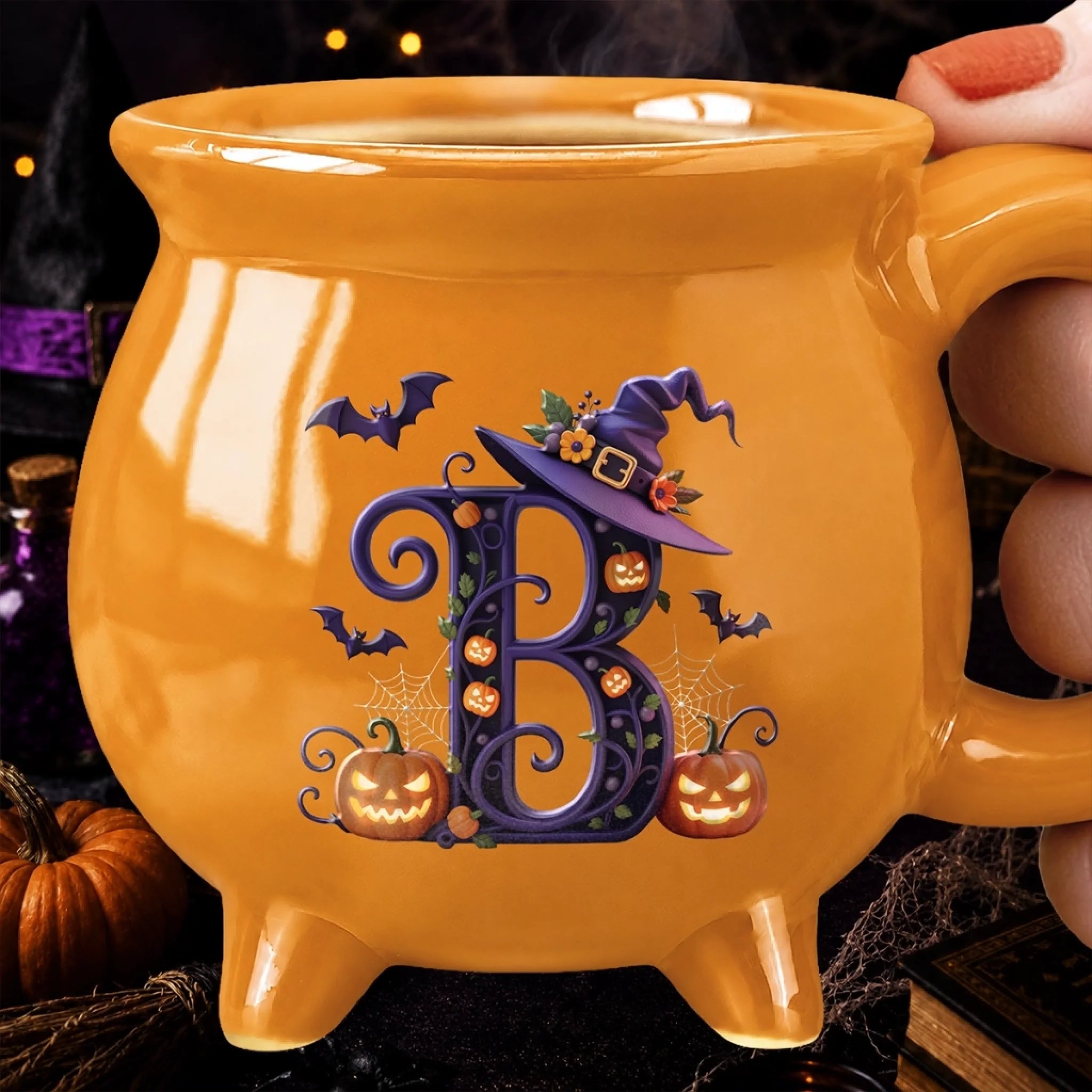 Custom Witchy Ceramic Cauldron Mug, Personalized Halloween Birthday Gift for Witchy Women