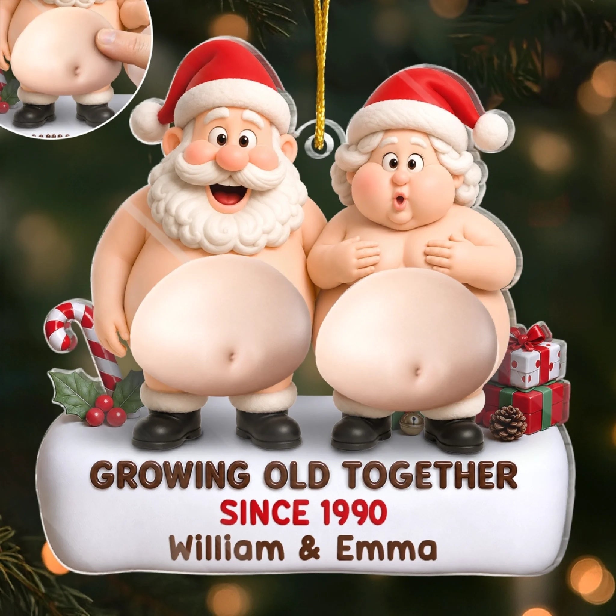 Custom Dual Squishy Belly Ornament Personalized Anniversary Christmas Wedding Gift for Couples