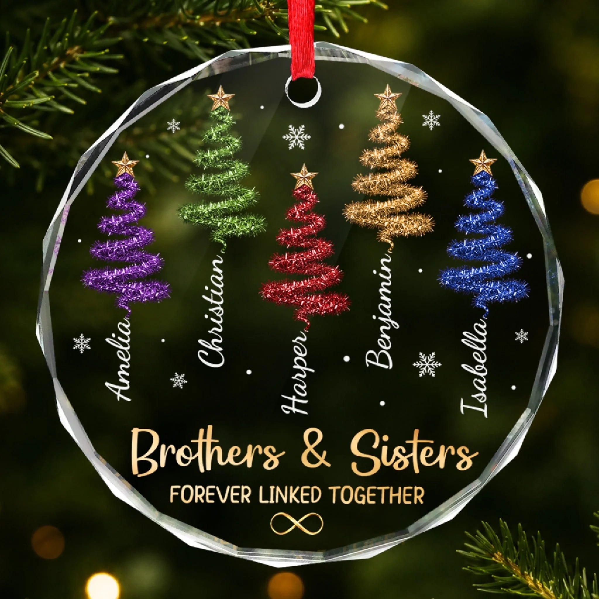 Side By Side Forever Personalized Circle Glass Ornament, Custom Christmas Gift for Mom, Dad, Siblings
