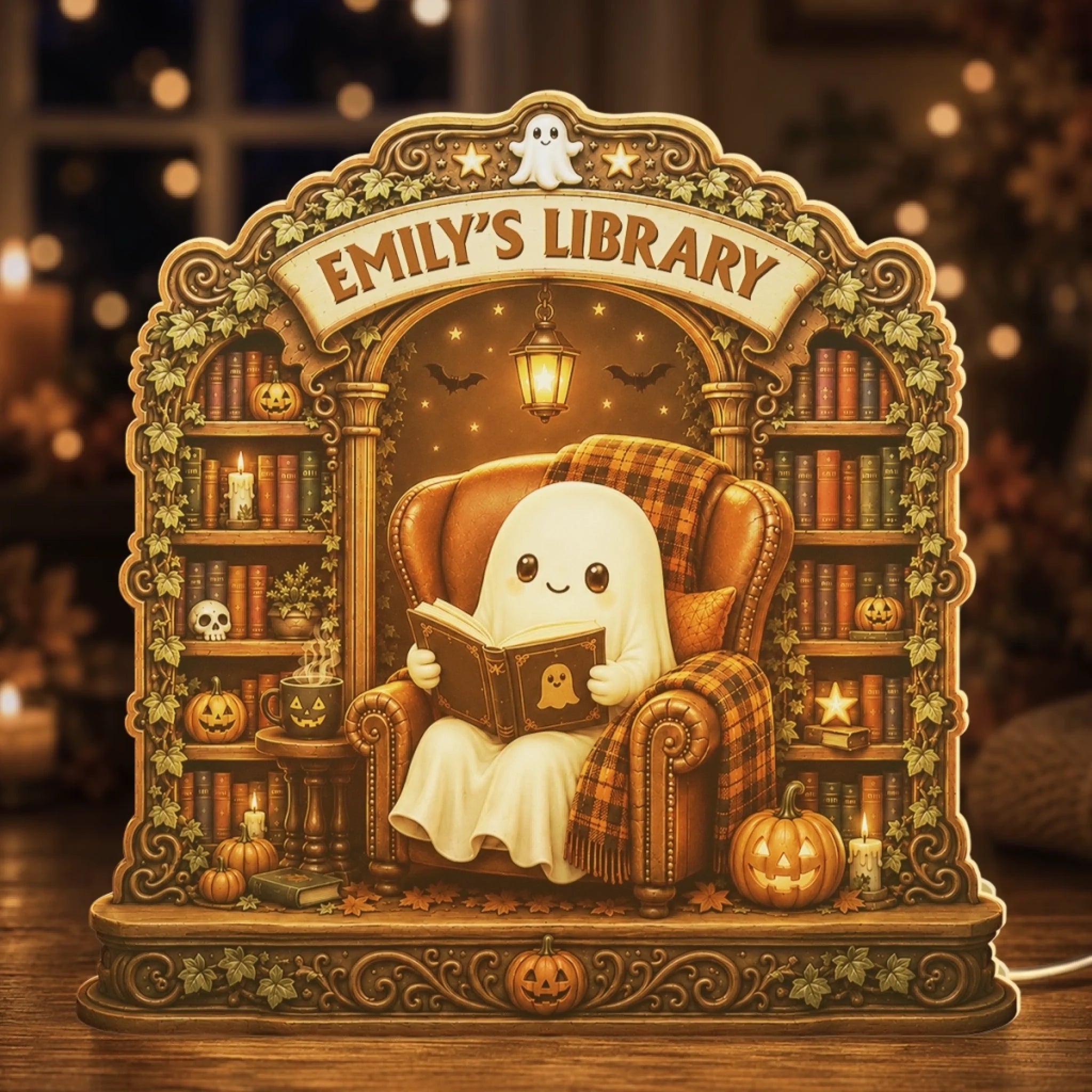 Custom Halloween Shaped Light Box Personalized Bookish Gift for Book Lovers and Readers