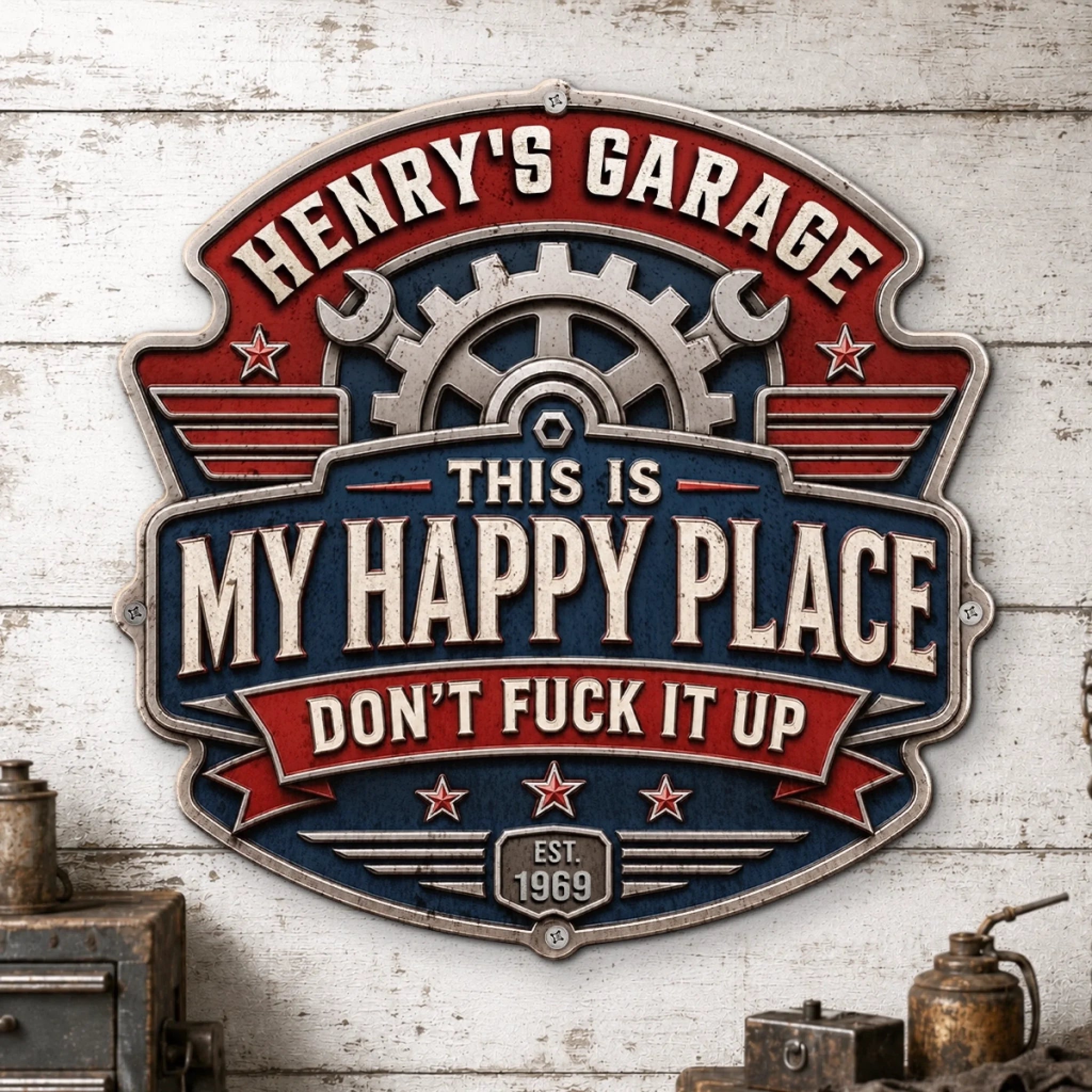 Custom Shaped Metal Sign, Personalized Birthday Gift for Husband, Dad or Grandpa, Work in Progress Design