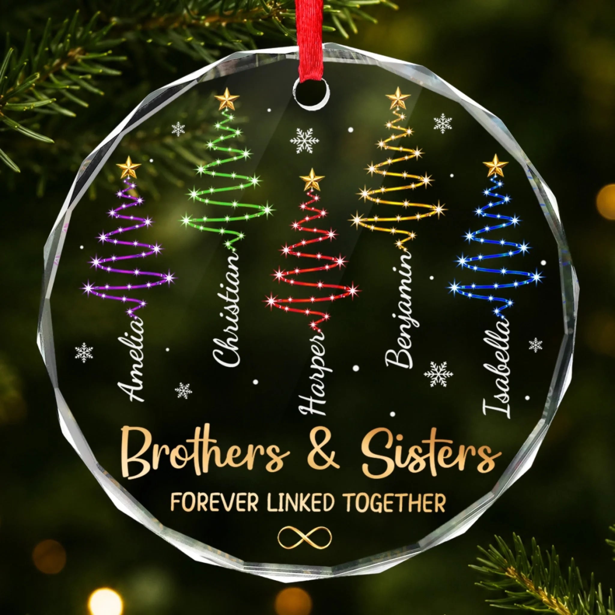 Personalized Circle Glass Ornament, Custom Christmas or Birthday Gift for Family, Linked by Endless Love
